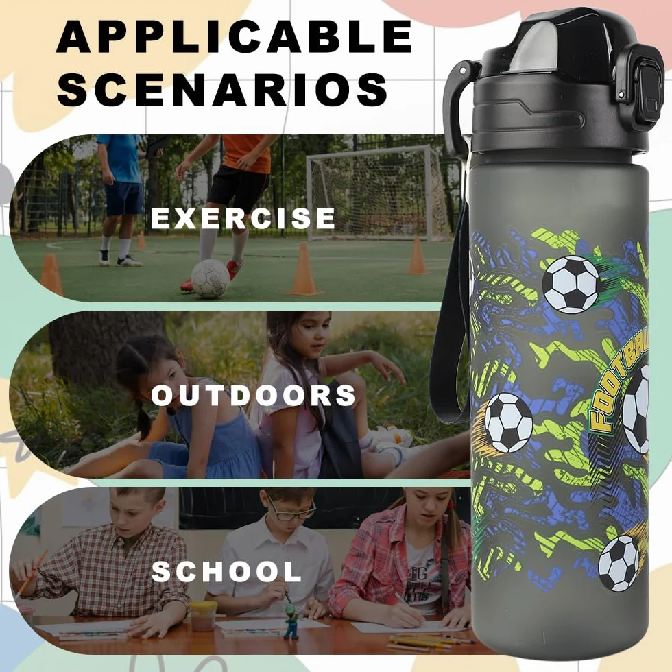 Gourde Enfant 700 Ml Sans BPA Adaptée Aux Boissons Gazeuses Ouverture Simple Pression Anti Fuite Football