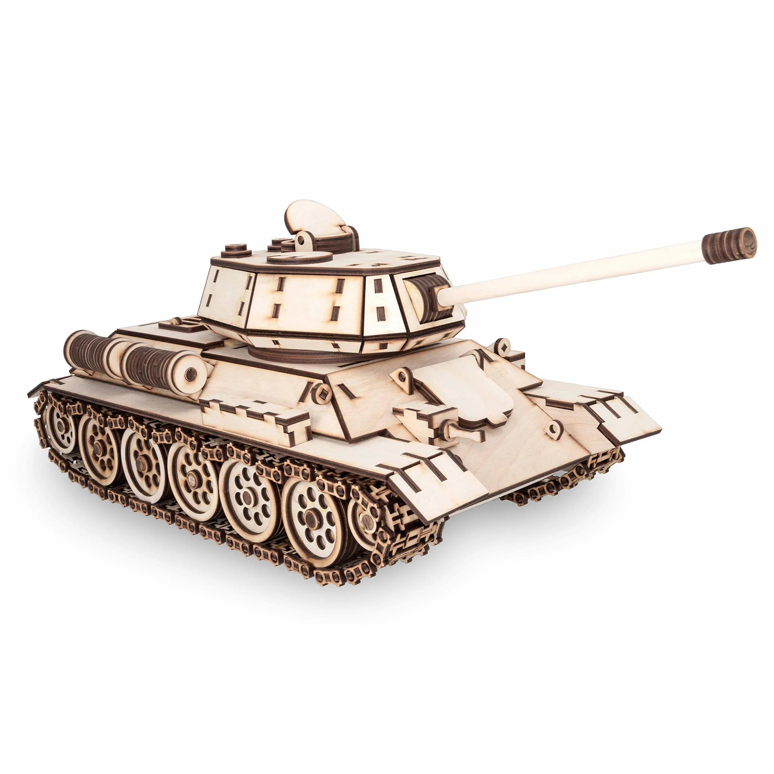 EWA Eco-Wood-Art- Char Militaire T-34-Puzzle 3D en Bois-Casse tête Adulte et Adolescent-Assemblage avec de la colle-600 pièces, Tank T-34, Naturel, Panzer T-34