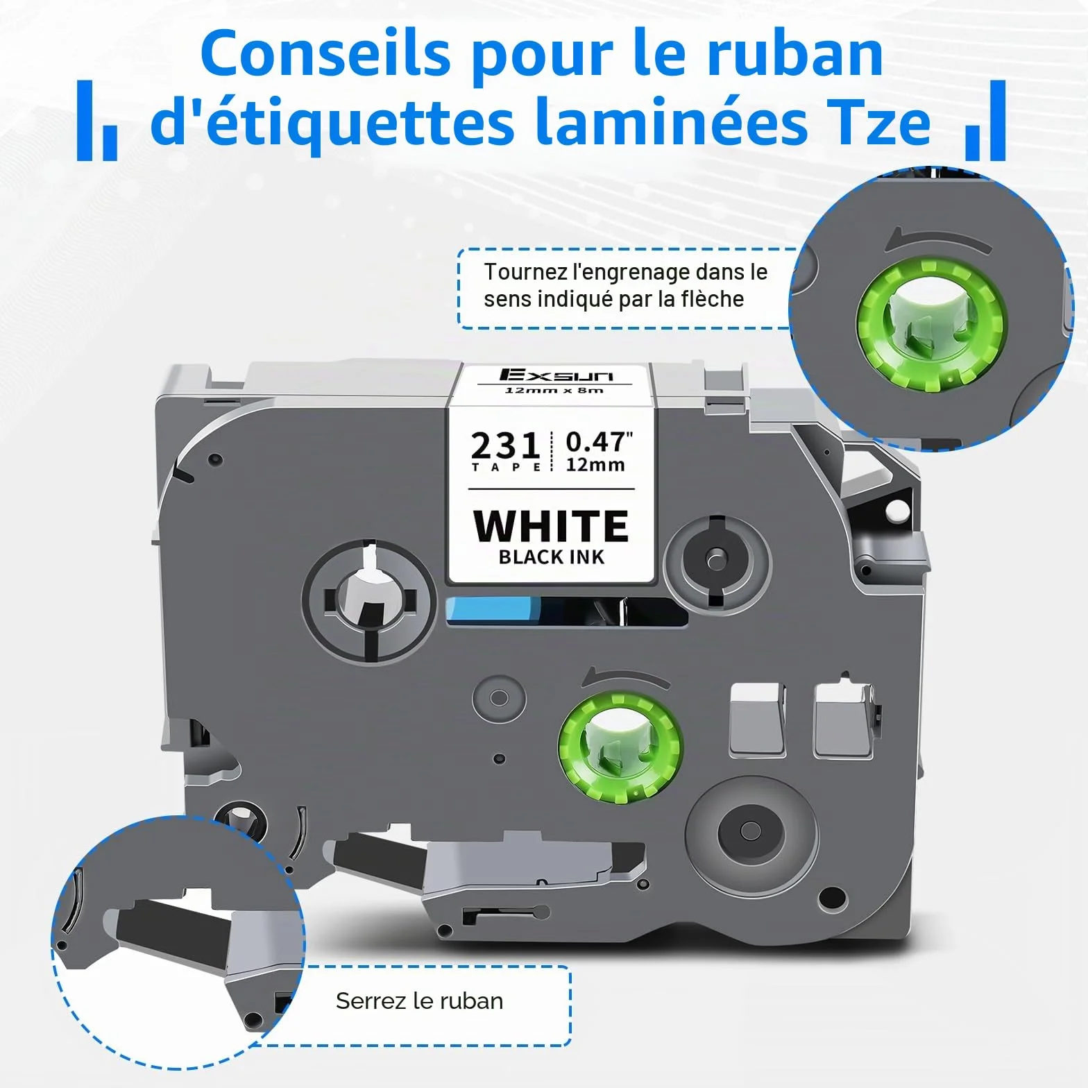 Compatible Brother TZe-231 TZe-131 TZe-431 TZe-531 TZe-631 TZe-731 12mm Ruban PT H105 H107B P710bt H100LB E110 H100R D210 H200 H110 D400 1000 D200 D600VP