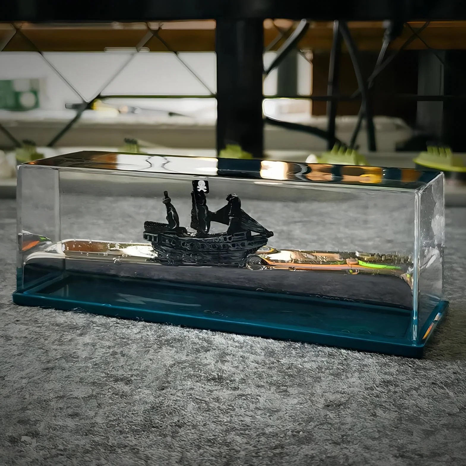 Black Pearl Going Merry Bouteille de Dérive Fluide Bateau en Acrylique Modèle Ornement Bureau