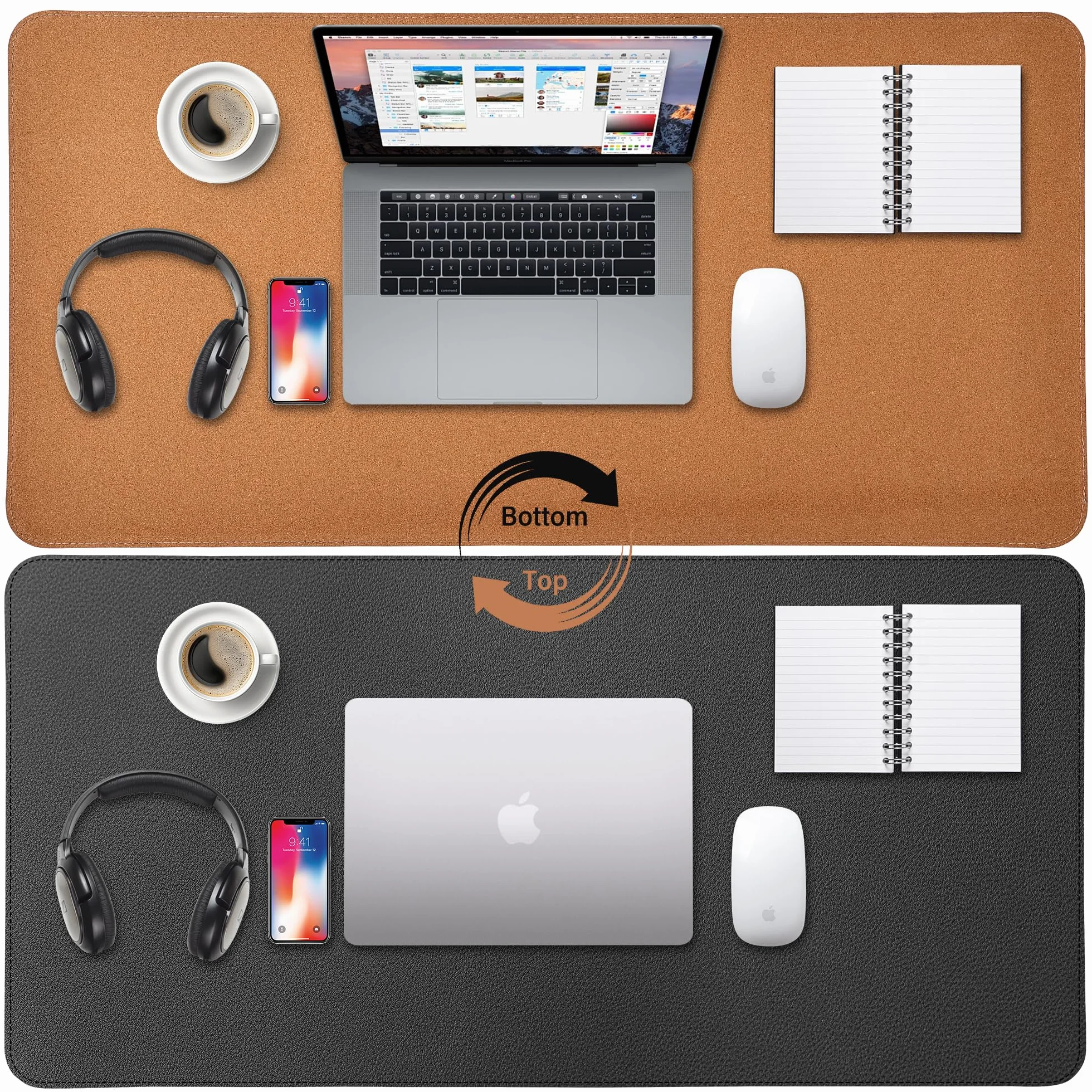 Tapis de Bureau en Cuir et Liège 80 x 40 cm Antidérapant Imperméable Facile à Nettoyer Noir Gris Beige Marron Rose