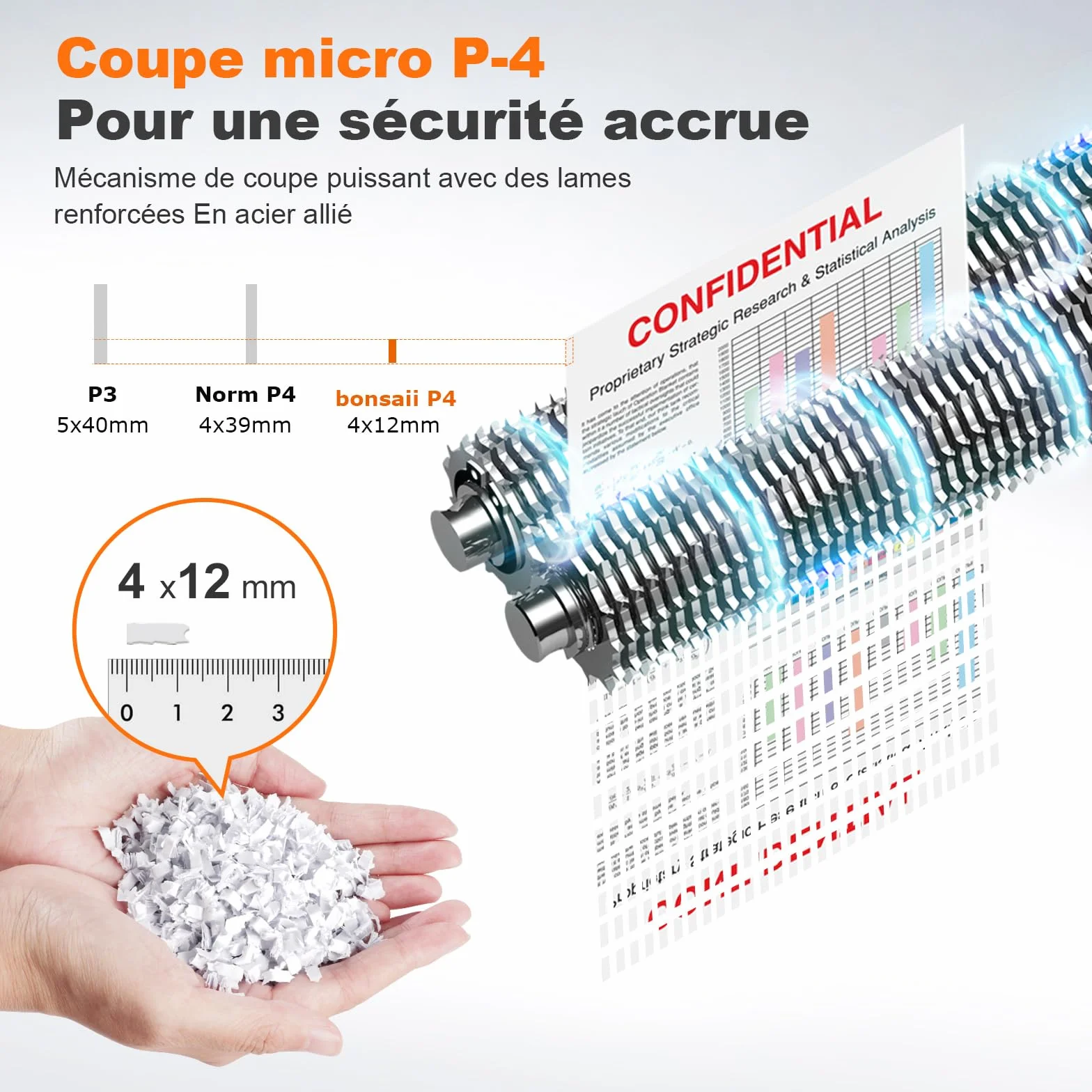 Bonsaii Destructeur de Documents Micro-Coupe P-4, Alimentation Automatique 300 Feuilles, 60 Min Continu, Bac 31L, C291-A