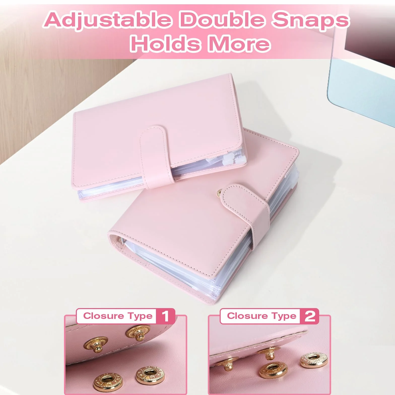 Euqvunn Enveloppe Budget A6 avec Enveloppes Argent Liquide, Fermoirs Ajustables, Classeur Budget Carnet Rose