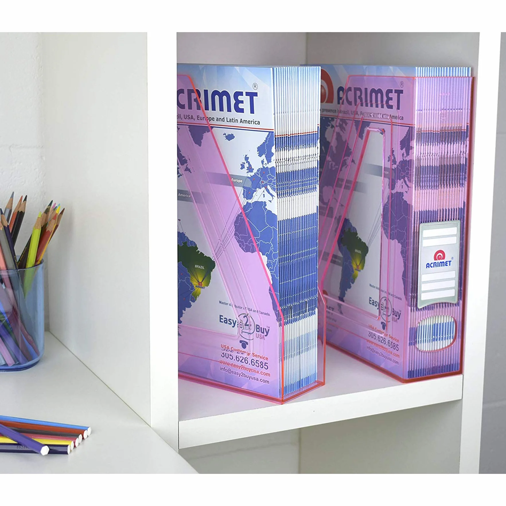 Acrimet Porte-Revues Support Durable Organisateur Dossiers Bureau Plastique Rose Transparent Lot de 2
