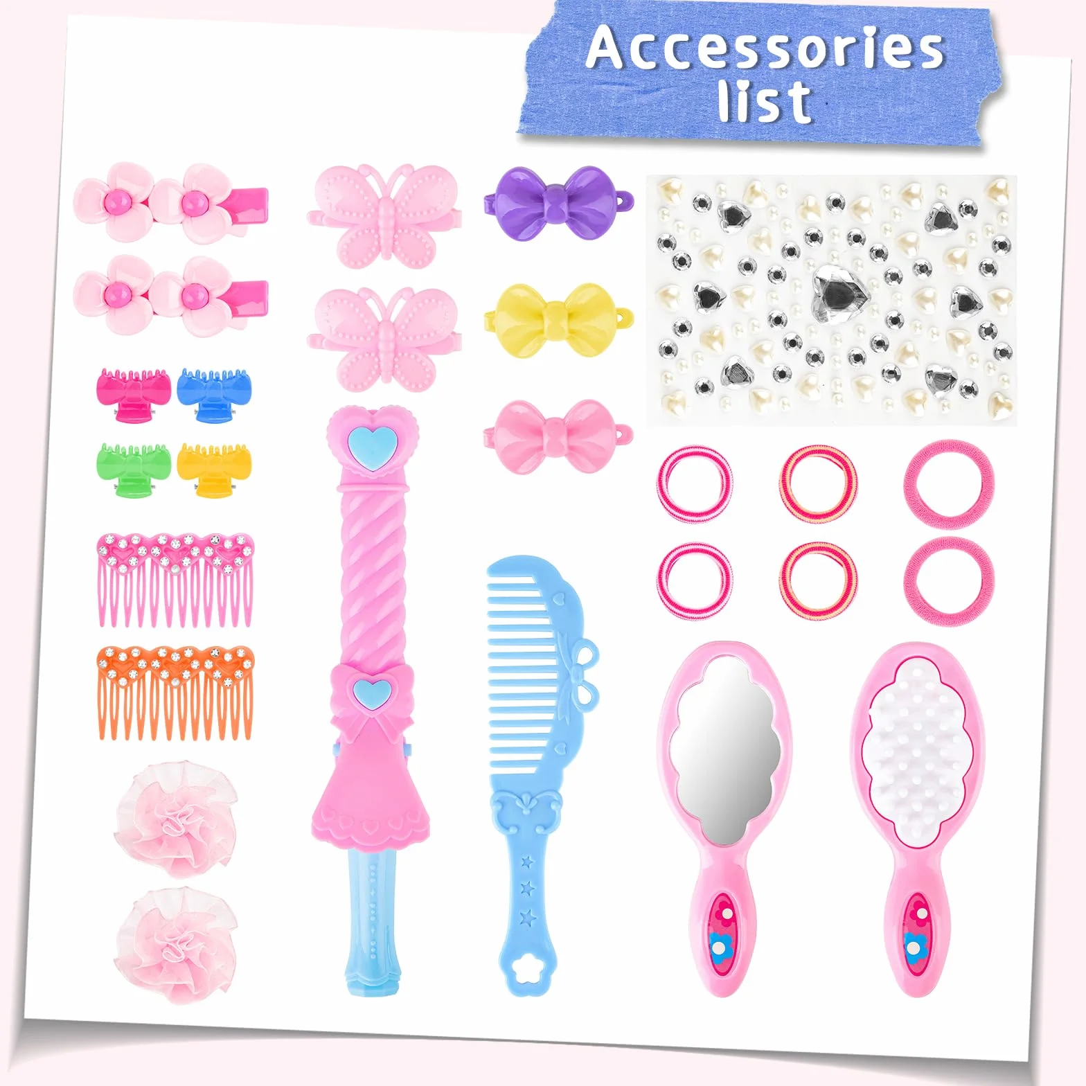 deAO Tête à Coiffer Enfant 27Pièces, Poupée Coiffure et Maquillage, Jouet Coiffure Créative pour Filles 3-10 Ans