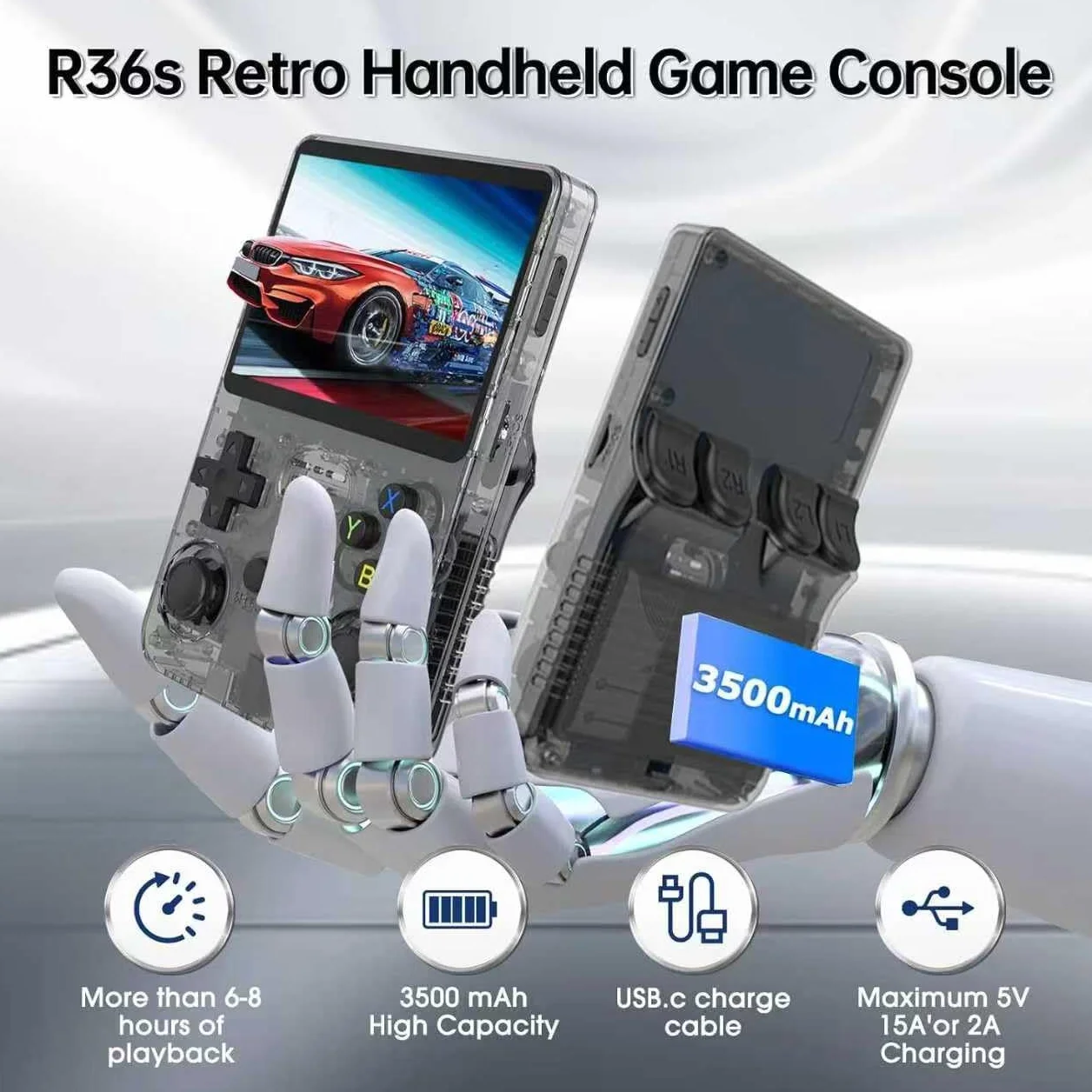 Console de Jeu Portable Rétro Nawchedo R36S 128 Go 40 000 Jeux Classiques 30 Émulateurs 3 500 mAh Noire