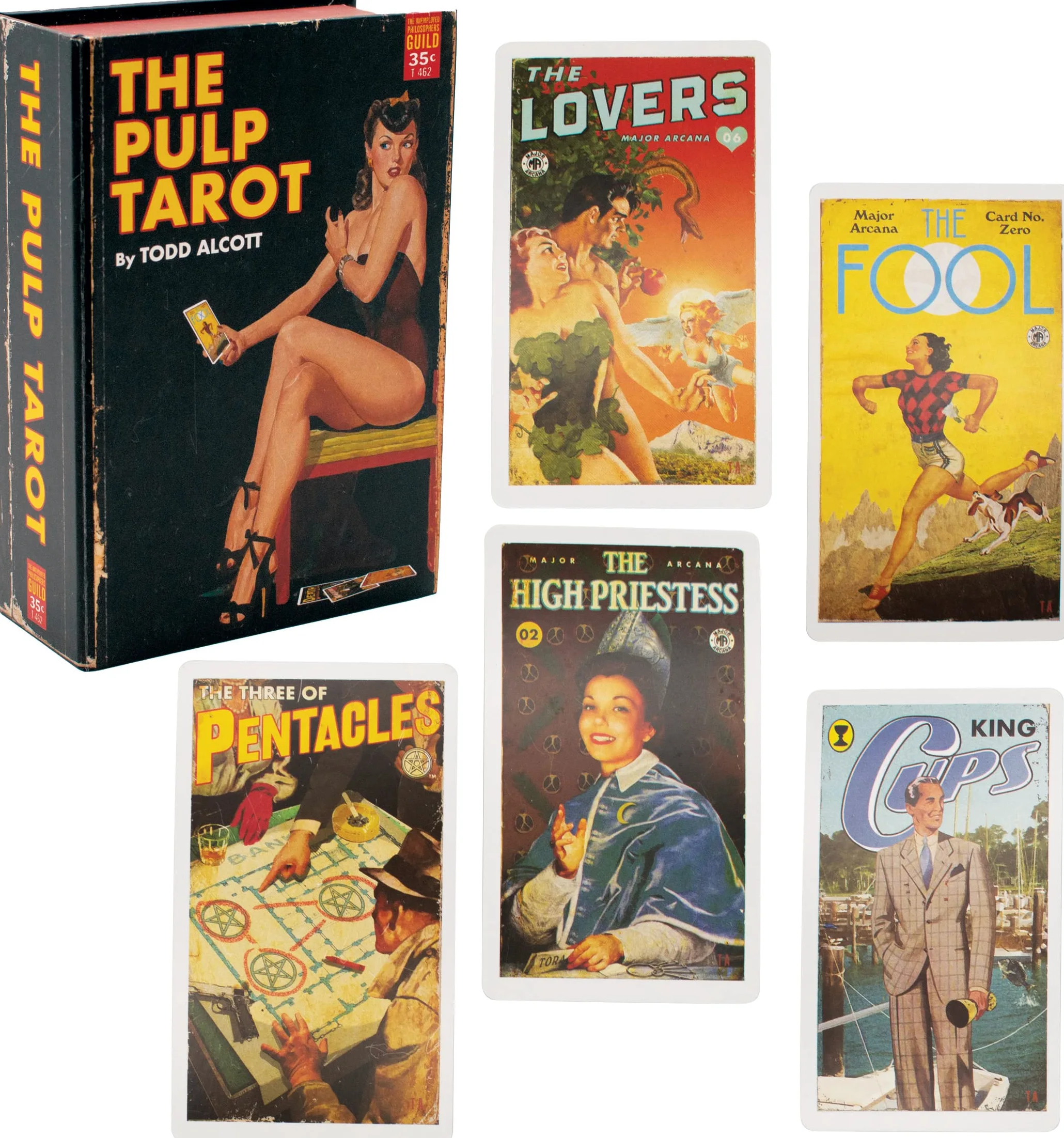 The Unemployed Philosophers Guild - Lot de 78 cartes de tarot sur le thème de Pulp Magazines - Avec personnages de l'histoire de Pulp Illustration - Jeu de tarot pour adulte - 12 ans et plus