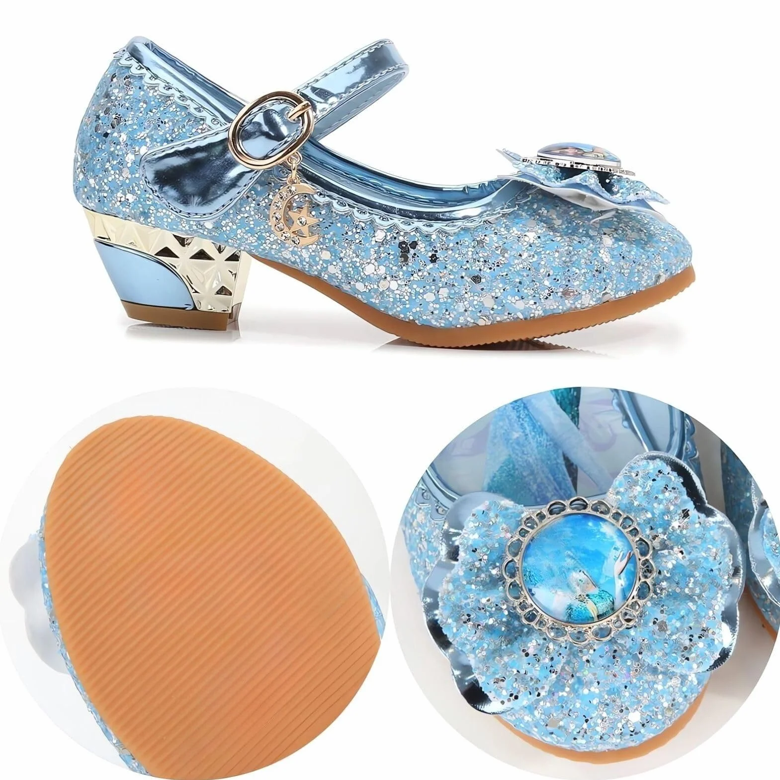 Basket Enfant Fille Princesse Elsa Chaussures Danse Paillettes Costume Princesse Cosplay Noël (D1-Blue, 28)