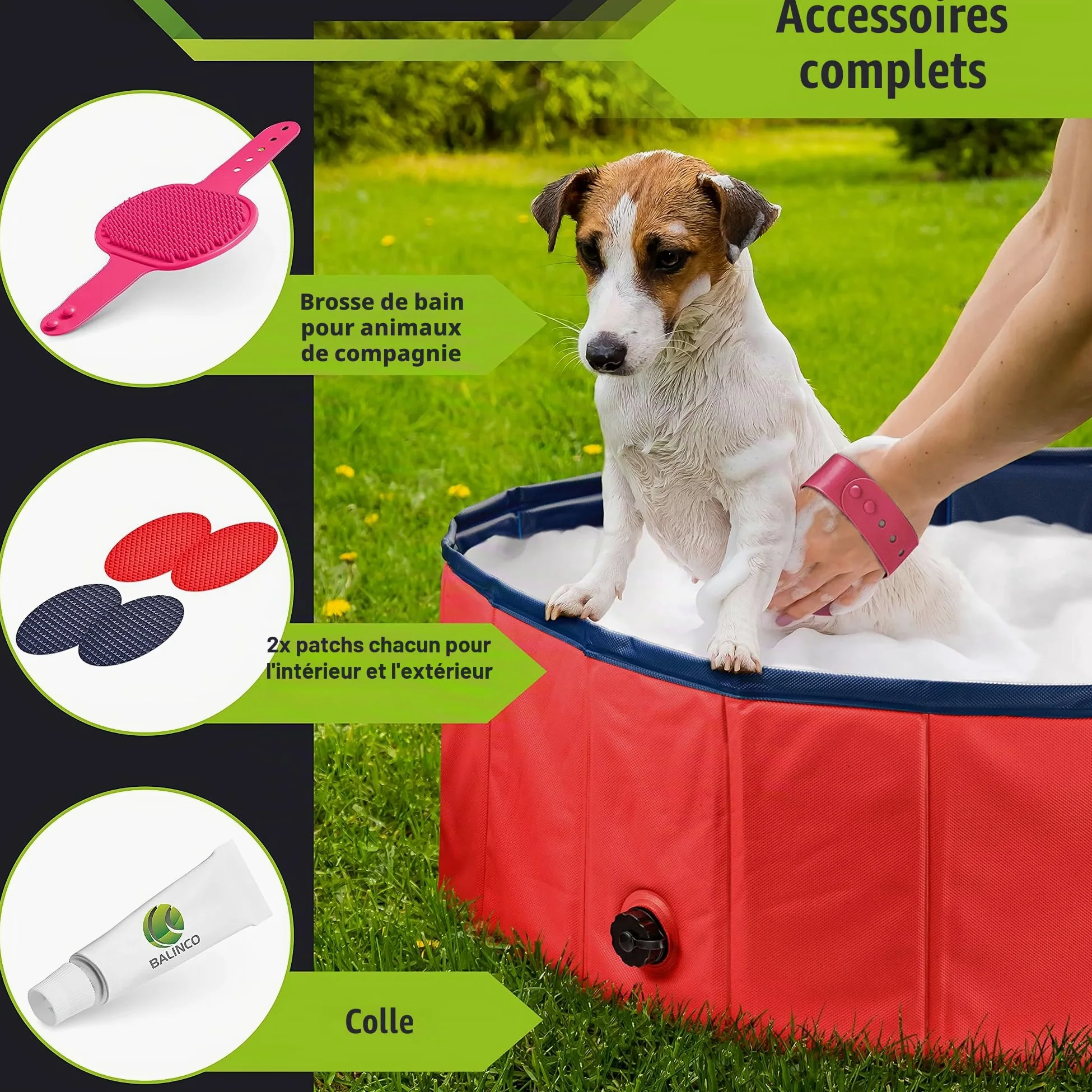 Piscine Pataugeoire pour Chiens - Stable, Pliable avec Valve de Vidange, Antidérapante, Bain de Balles pour Enfants