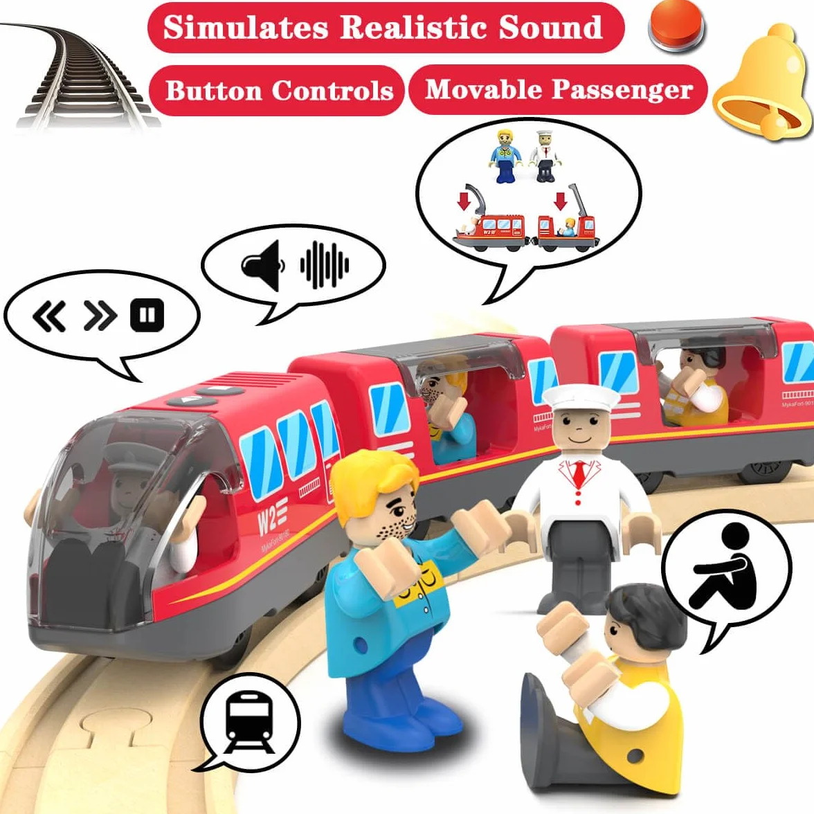 LiRiQi Train de locomotives à Piles, Ensemble de Jouets Magnétique de Train électrique en Bois, Compatible avec Thomas, Brio