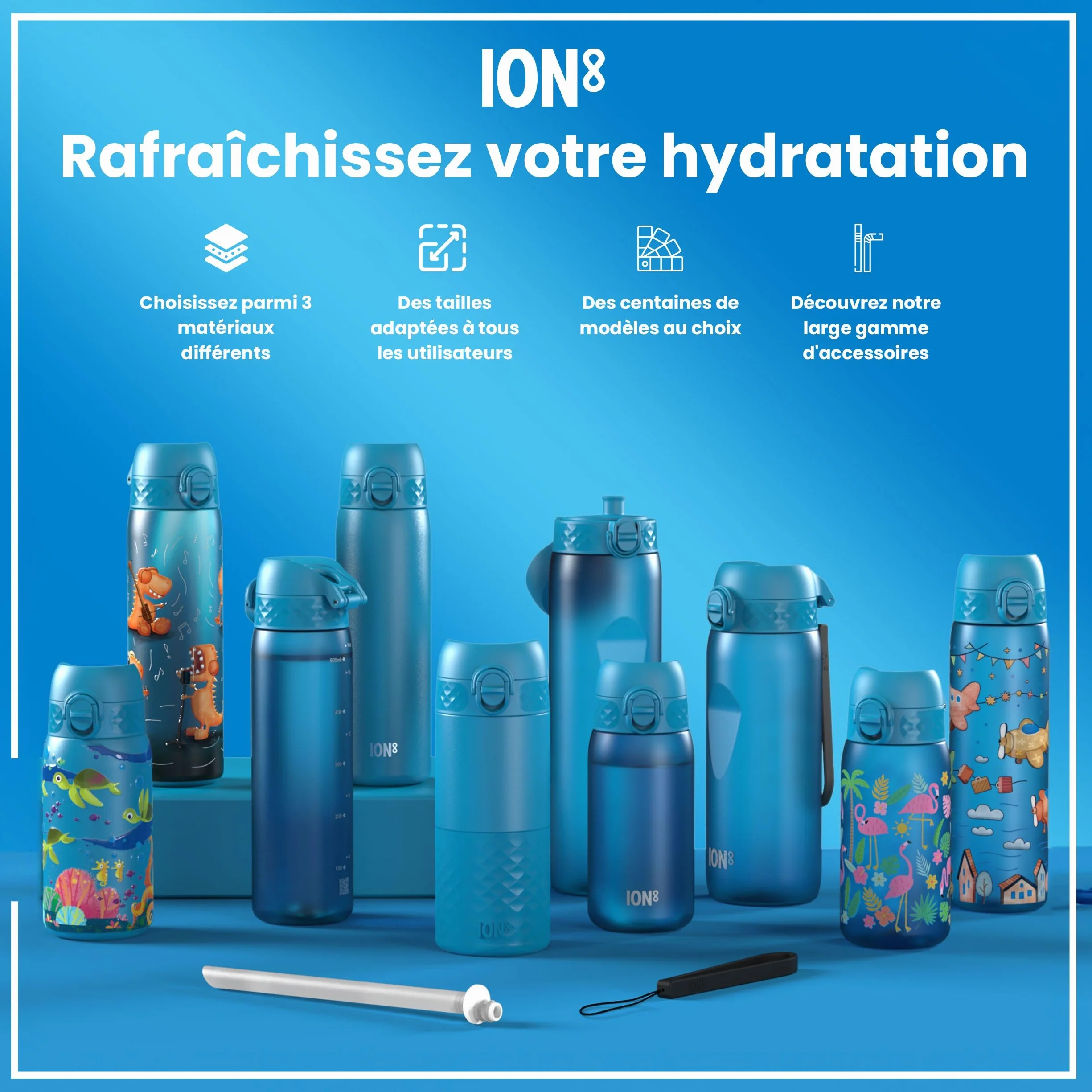 Ion8 Gourde Enfant 350ml Anti-Fuite Verrouillage Sécurisé Sans BPA Lavable Lave-Vaisselle