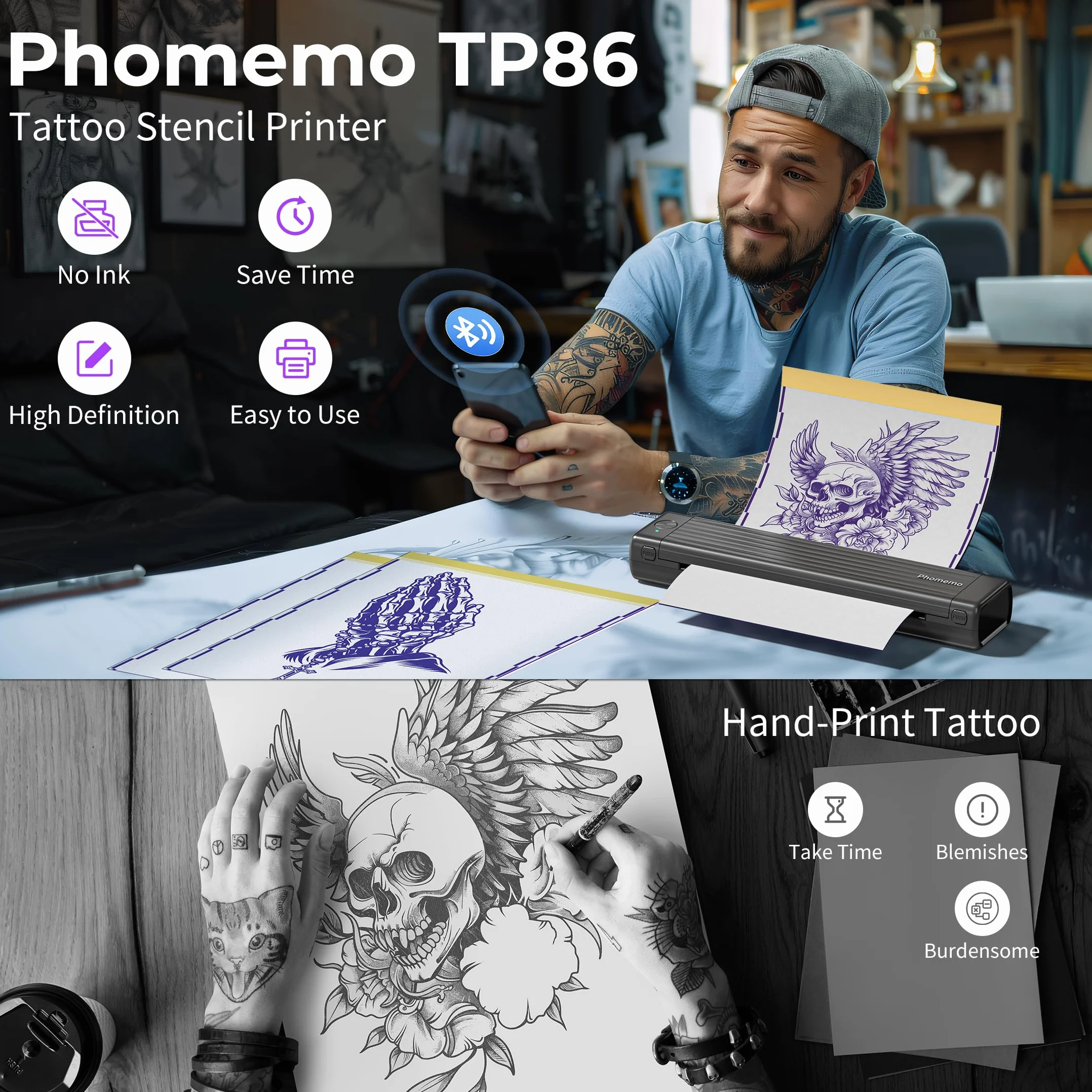 Phomemo TP86 Thermocopieur Tatouage Papier Transfert 10 Feuilles