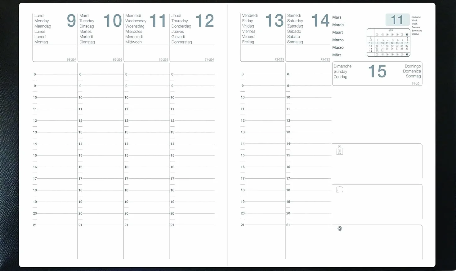Agenda Semainier Mercure ML 2026 Couverture Noir 21 x 27 cm