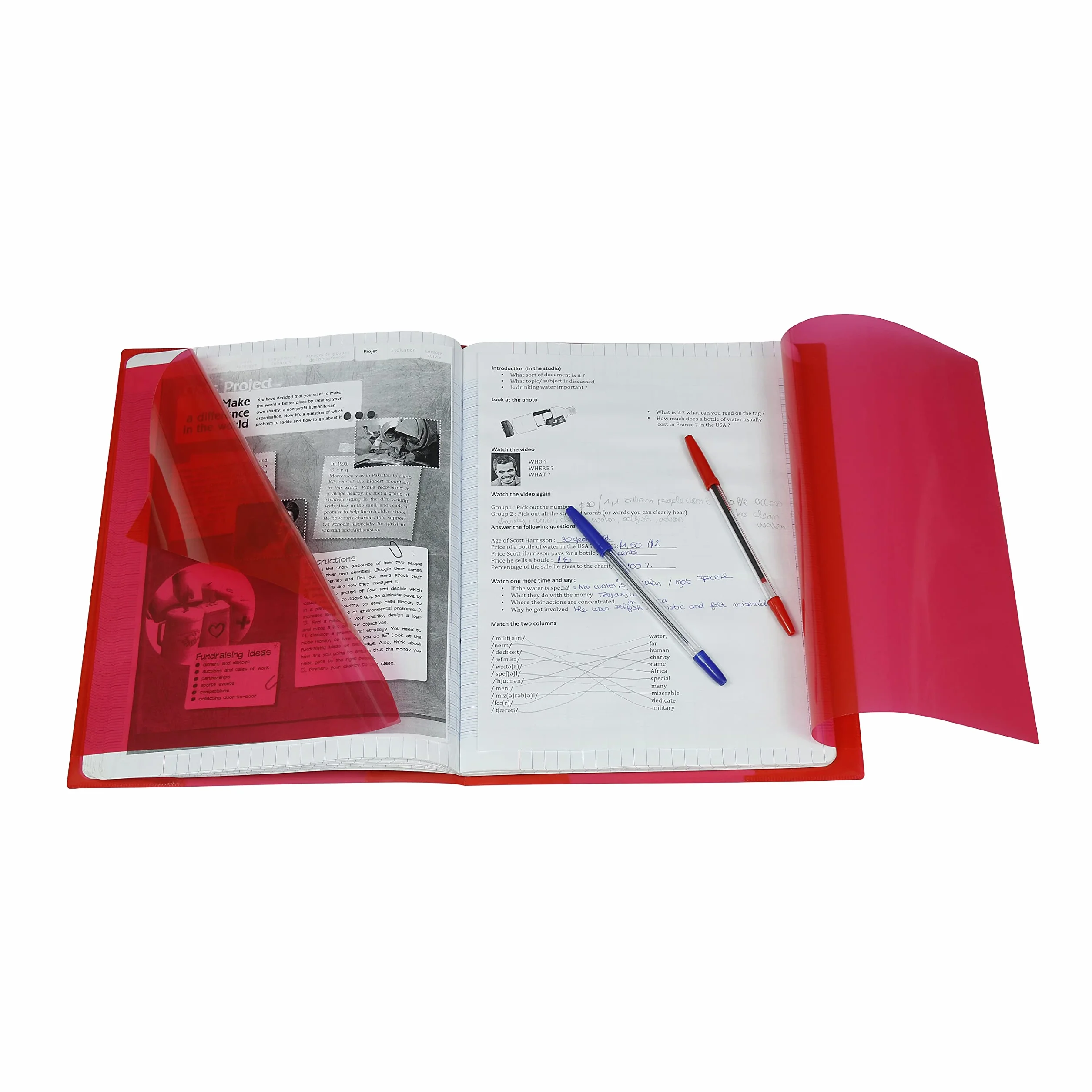 Viquel Strong Cover Protège cahier 24x32 rouge plastique qualité supérieure dos renforcé rabats marque-pages