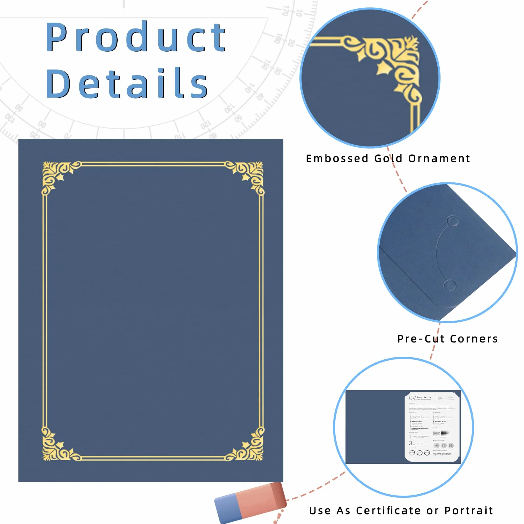 Lot de 30 porte-certificats bleu marine avec bordure en feuille d'or 21,6 x 27,9 cm