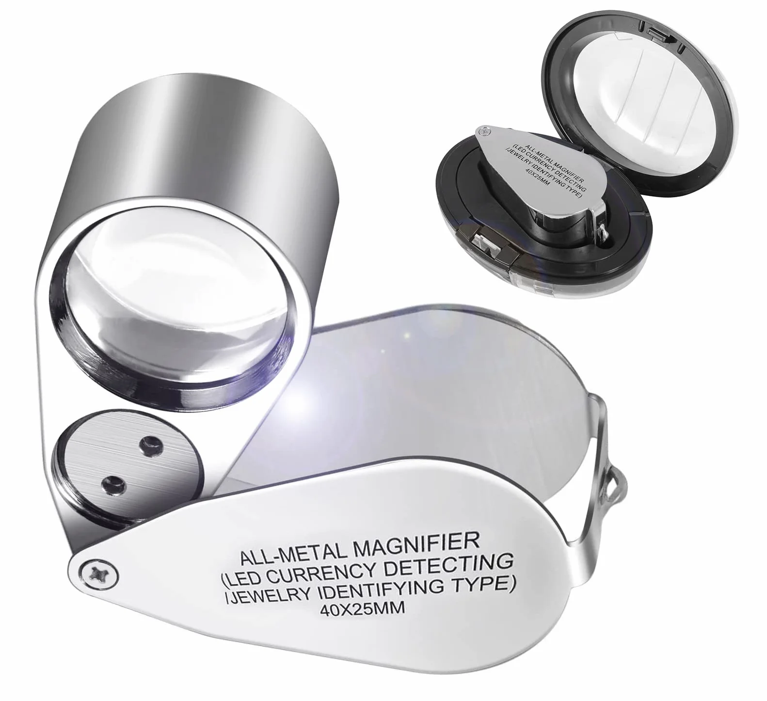 Loupe Bijoutier 40X en Acier Inoxydable pour Diamants, Bijoux, Pièces de Monnaie