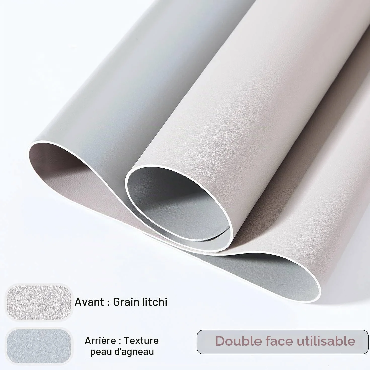 Tapis de Souris Grand XXL 90 x 43cm, Sous Main Bureau Cuir PU Étanche Double Face Gris Clair/Argent