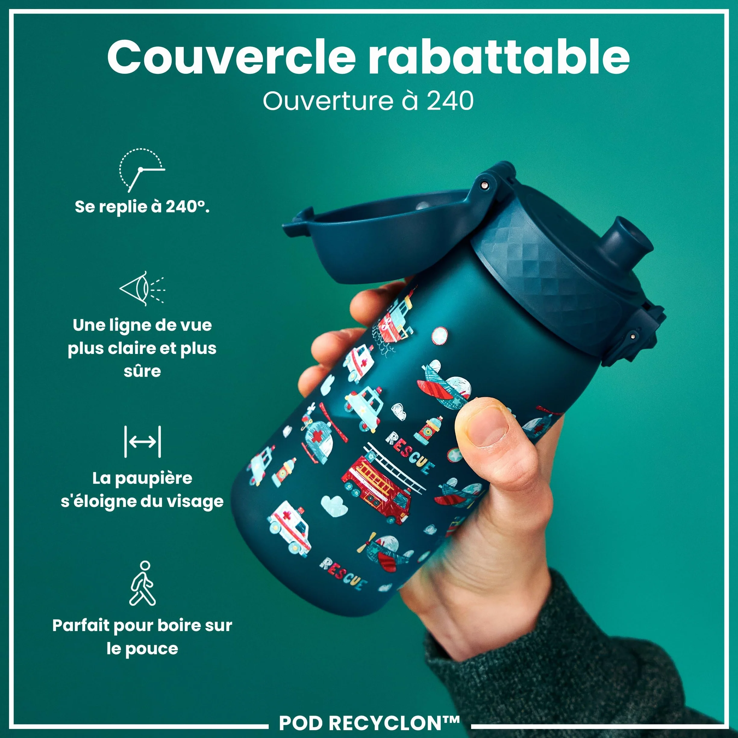 Ion8 Gourde Enfant 350ml Anti-Fuite Verrouillage Sécurisé Sans BPA Lave-Vaisselle