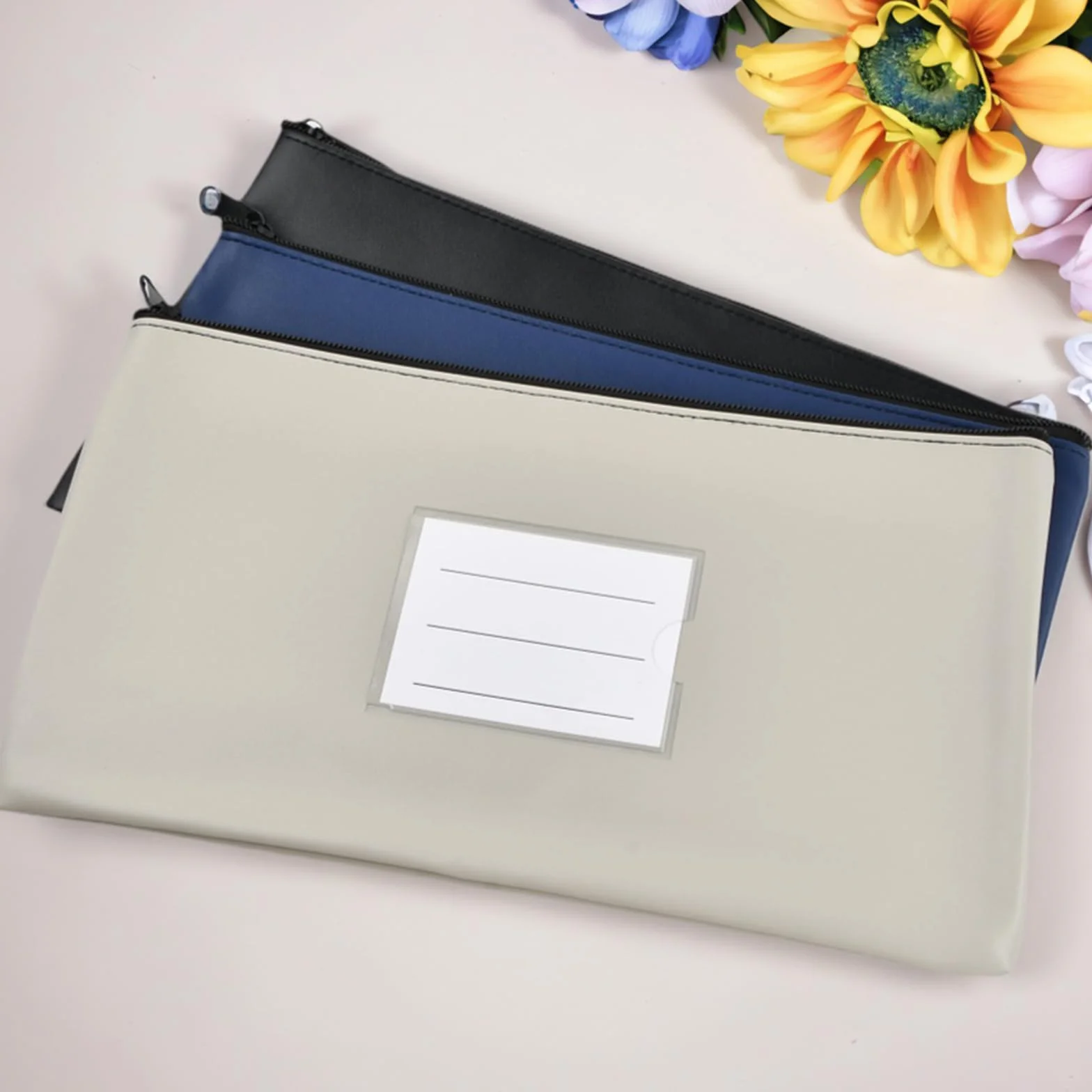 Sac de Billet en PU 28x15cm A5 Pochette de Dépôt Bancaire avec Fermeture Éclair Portefeuille Bancaire