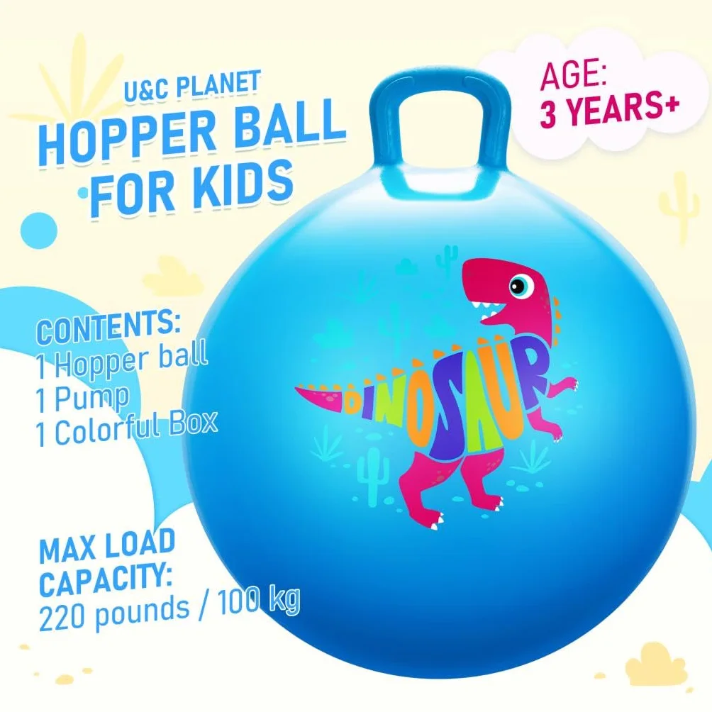 U&C Planet Ballon Sauteur 45 cm Enfant 3-8 Ans Plastique PVC épais résistant Jouet intérieur extérieur