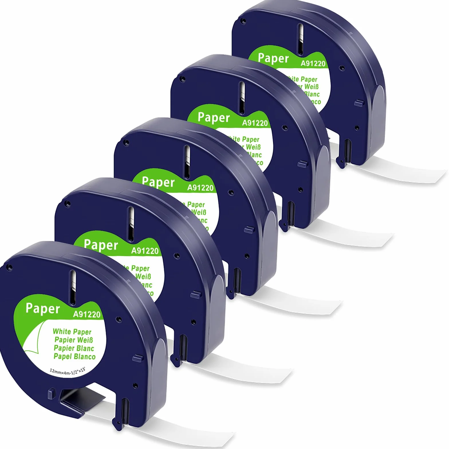 Ruban Papier Recharge Compatible Dymo LetraTag 12mm x 4m Noir sur Blanc pour LT-100H LT-100T