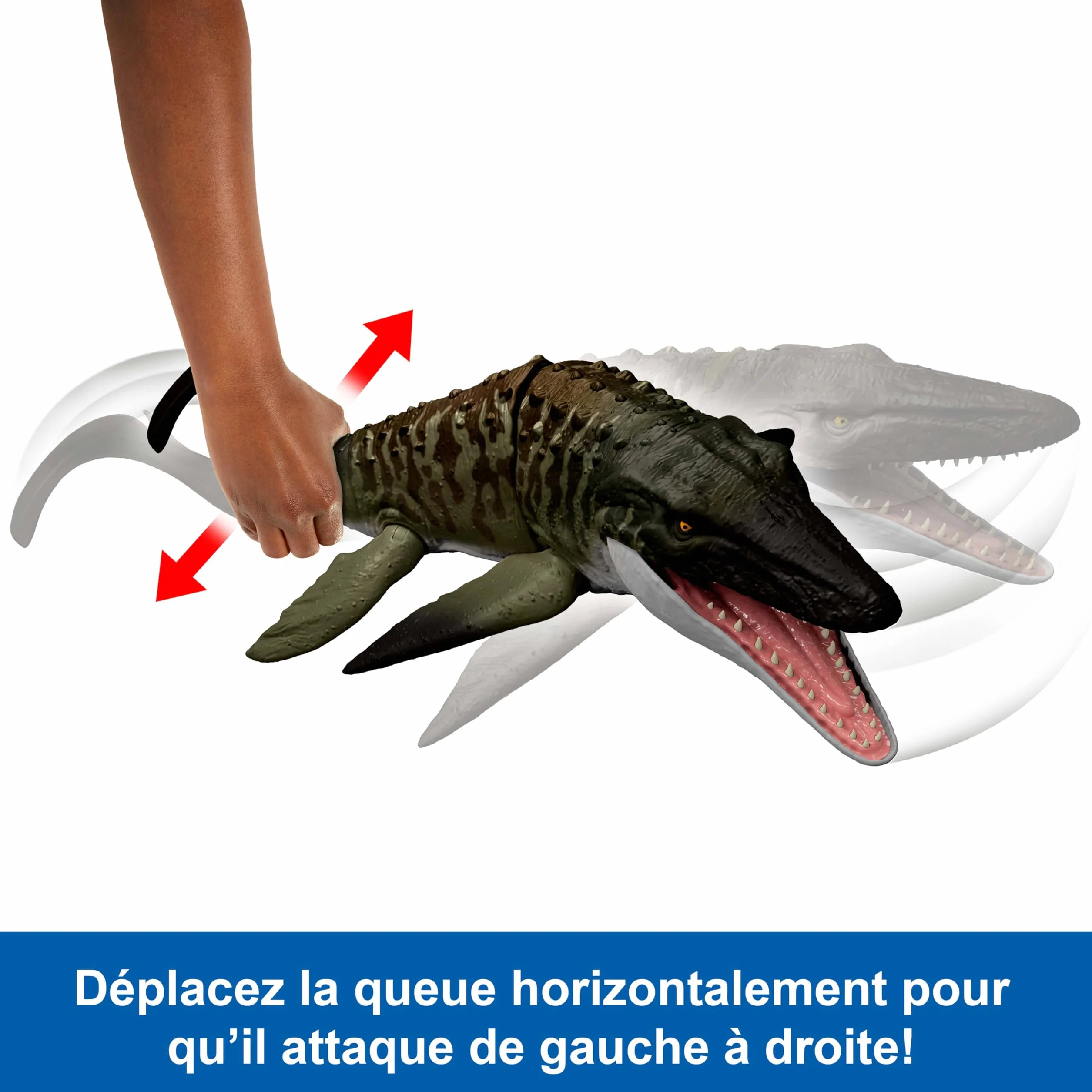 Mattel Jurassic World Figurine articulée Mosasaurus avec fonction mordre et recracher et mini-Dilophosaurus JJP80