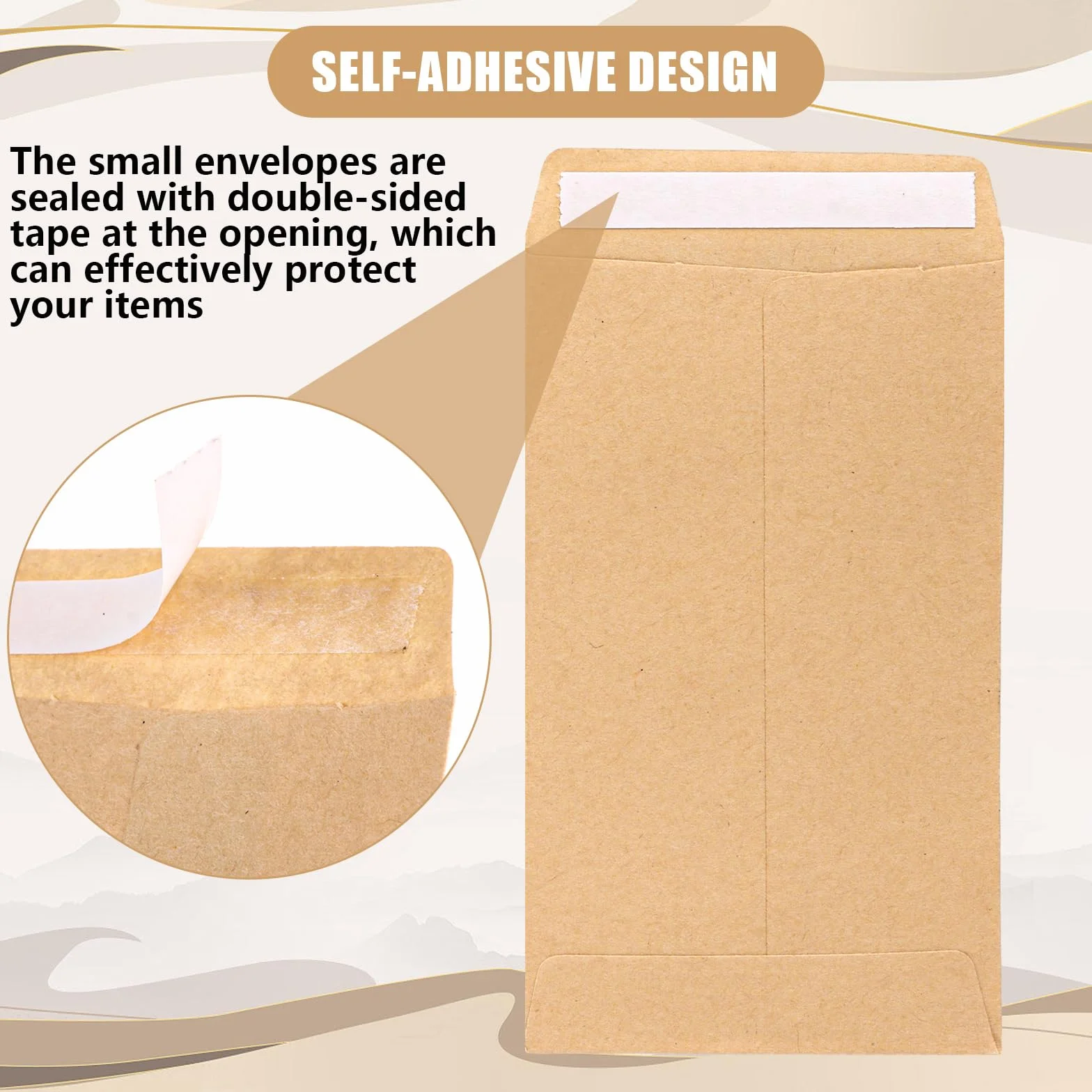 Enveloppes autocollantes papier kraft 6x10 cm lot de 500 marron