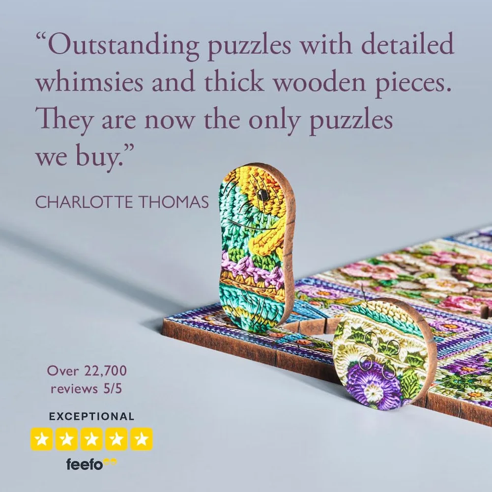 Wentworth Wooden Puzzles Springtime Crochet – Puzzle 250 pièces pour adulte, pièces irrégulières, design Jessica White pour les amateurs d'animaux et de crotchets, bois provenant de sources durables
