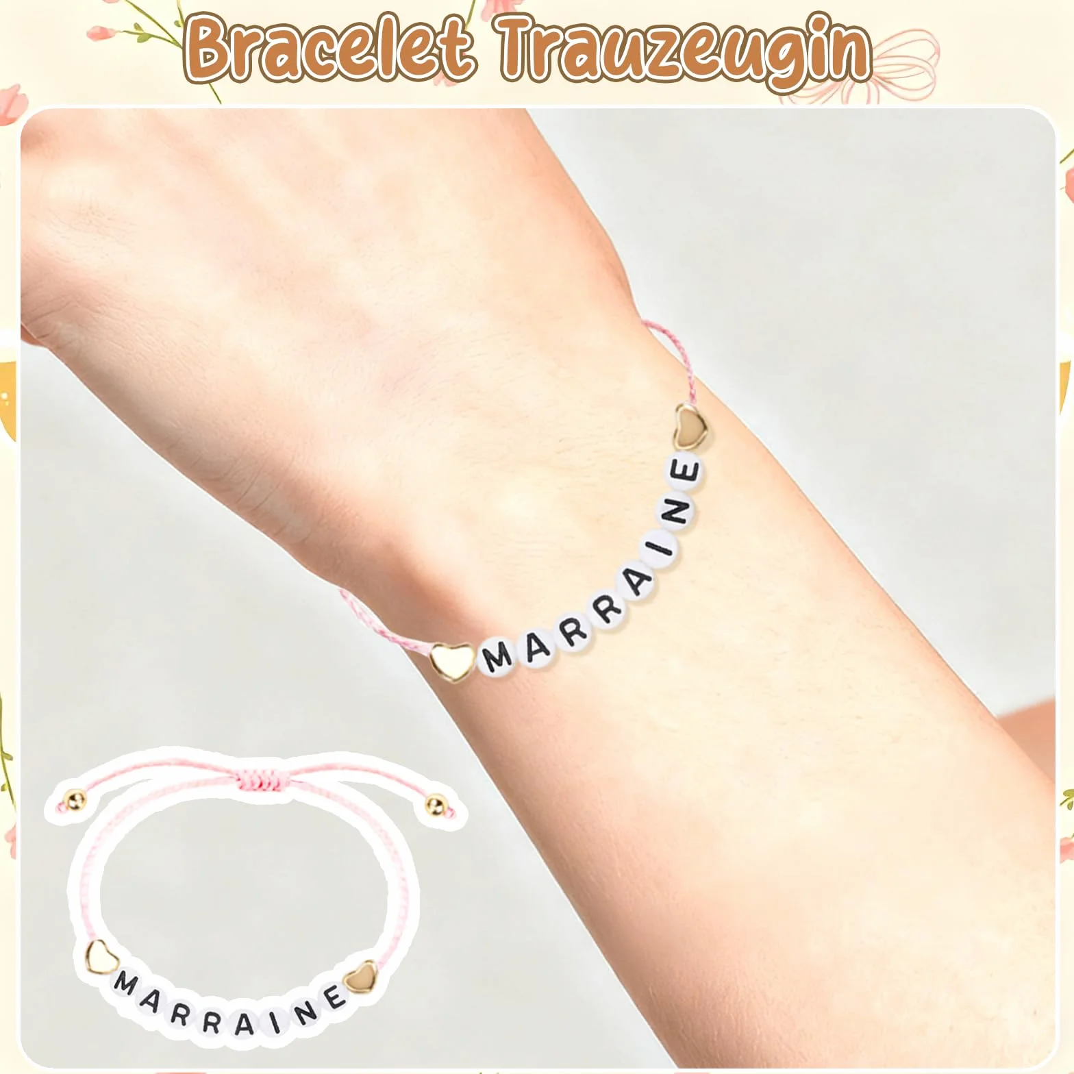 Carte de Demande en Bois pour Marraine, Bracelet avec Lettres, Idées Cadeaux