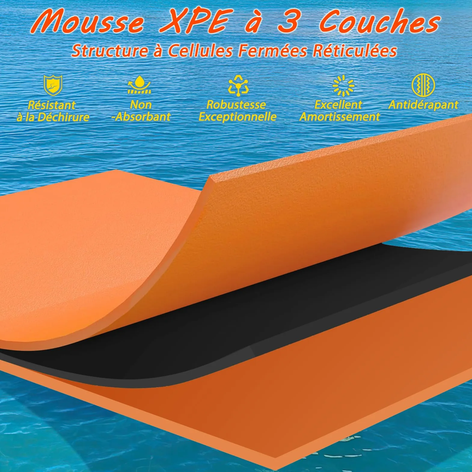 GYMAX Matelas Flottant pour Piscine, Tapis Flottant en Mousse XPE Résistant aux Déchirures, Polyvalent pour Piscine-Plage-Lac, Charge Max.100KG