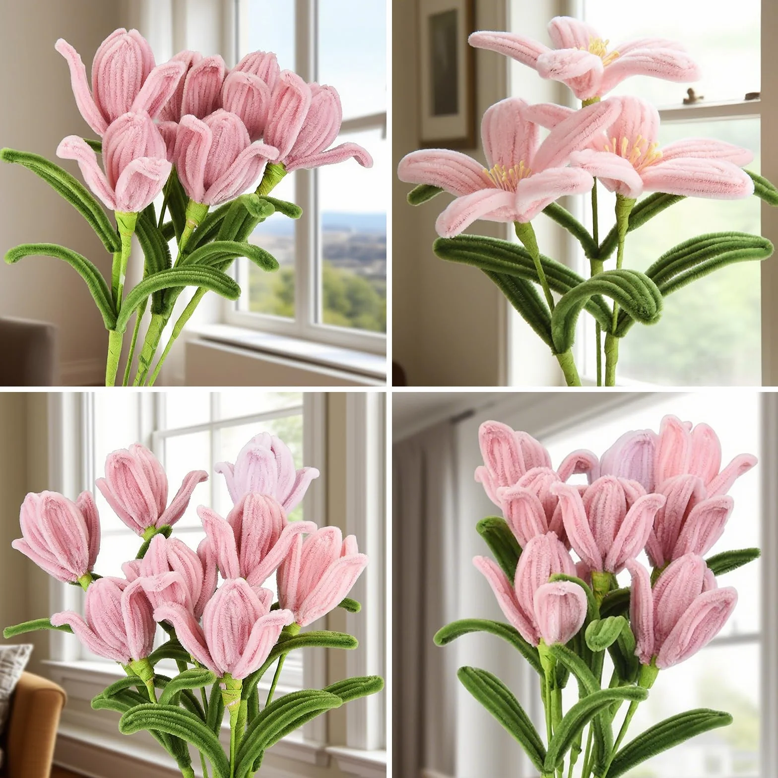 Kit de Fleurs DIY 350Pcs – Fil Chenille Pastel pour Enfants – Cure-Pipe Fleur avec Tige Verte – Loisir Créatif Bouquet de Roses