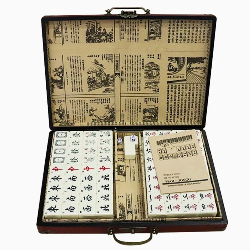 Ensemble de Jeu Mahjong Chinois Traditionnel en mélamine | Tailles M et L for cadeau de jeu de famille de fête de voyage(M(33*23*4.3cm))