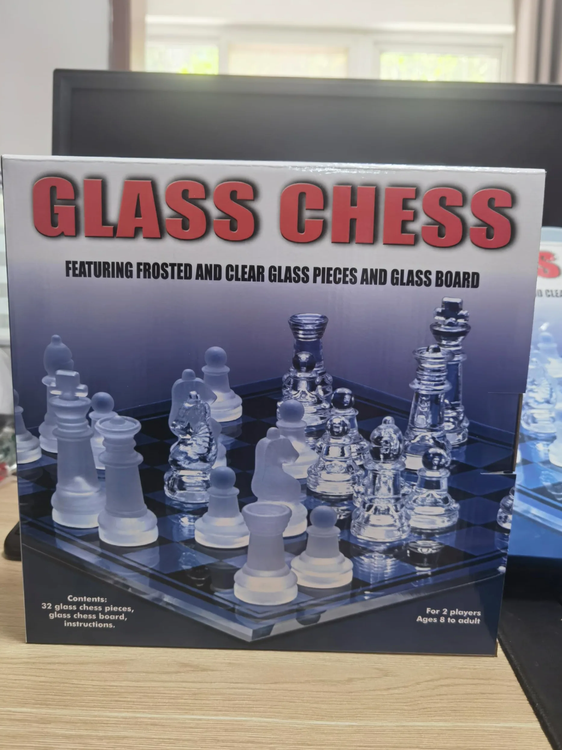 Jeu d'échecs en verre fin - Échecs en verre massif et échiquier miroir en cristal 25,4 x 25,4 cm - Cadeau pour adolescents et adultes - Noir