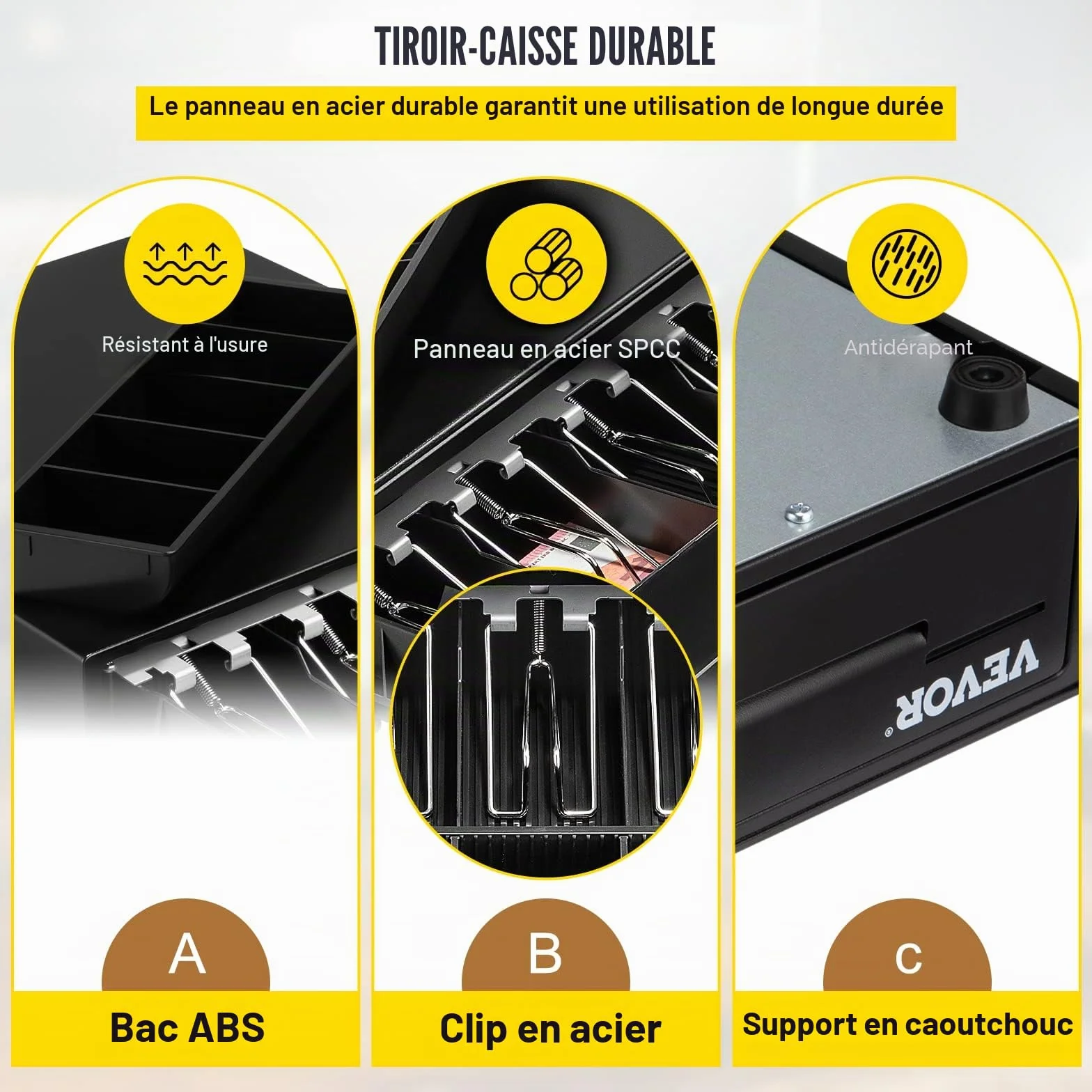 VEVOR Tiroir-Caisse Enregistreuse 33,6 cm Manuel Automatique 4 Billets 5 Pièces RJ11 RJ12 POS