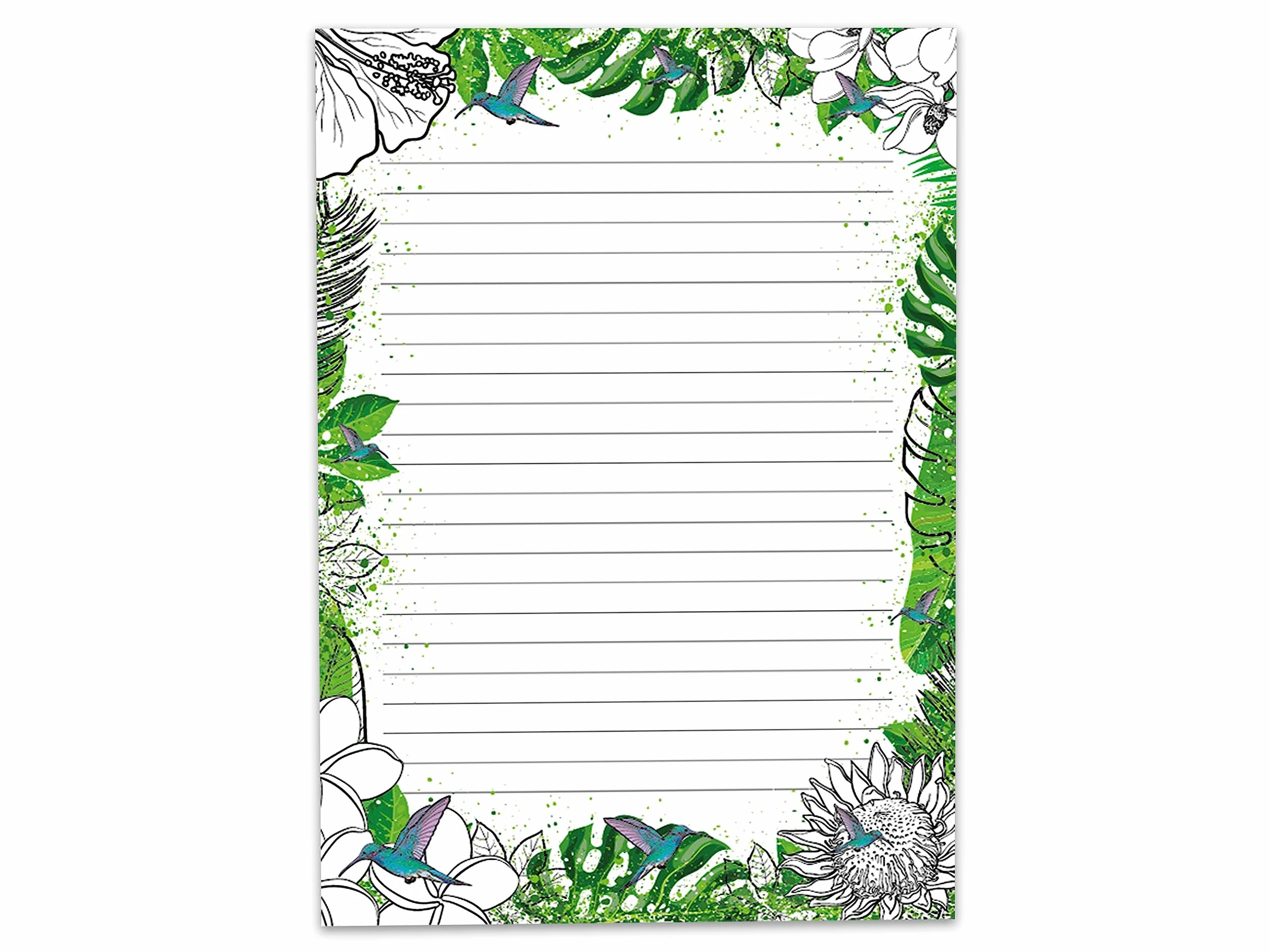 Bloc de papier à lettre ligné à colorier pour filles enfants école fleurs tropicales A4 25 feuilles