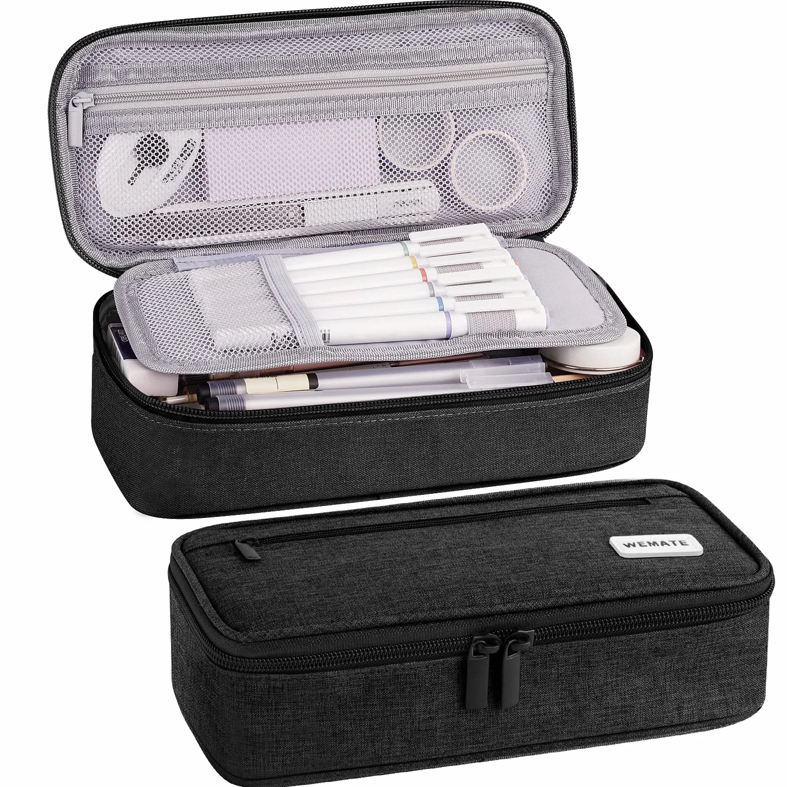 WEMATE Trousse Pliable Grande Capacité en Toile Noir pour École Bureau