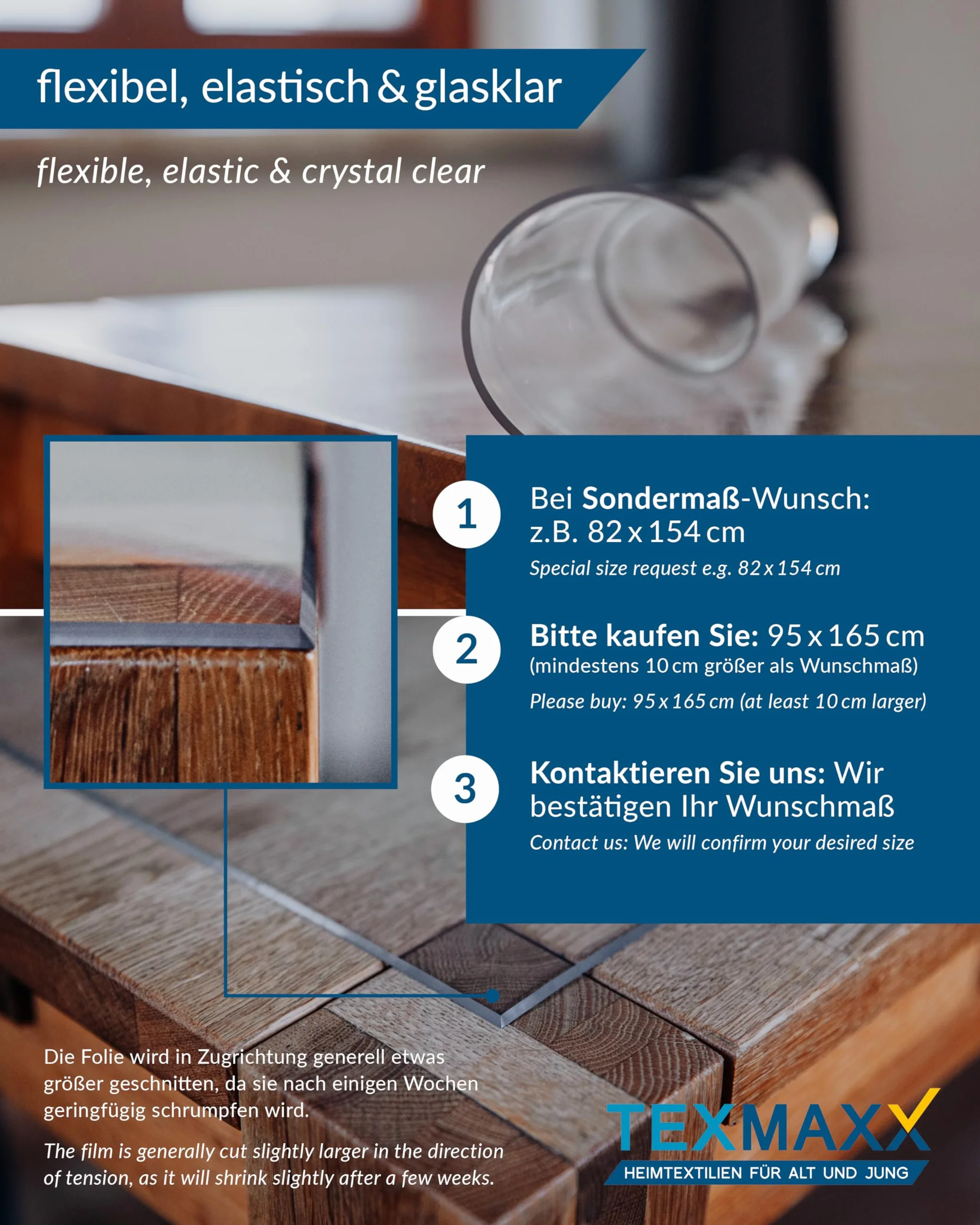 TEXMAXX Protection Table Transparent 2mm Bord biseauté Film PVC 90 x 160 cm