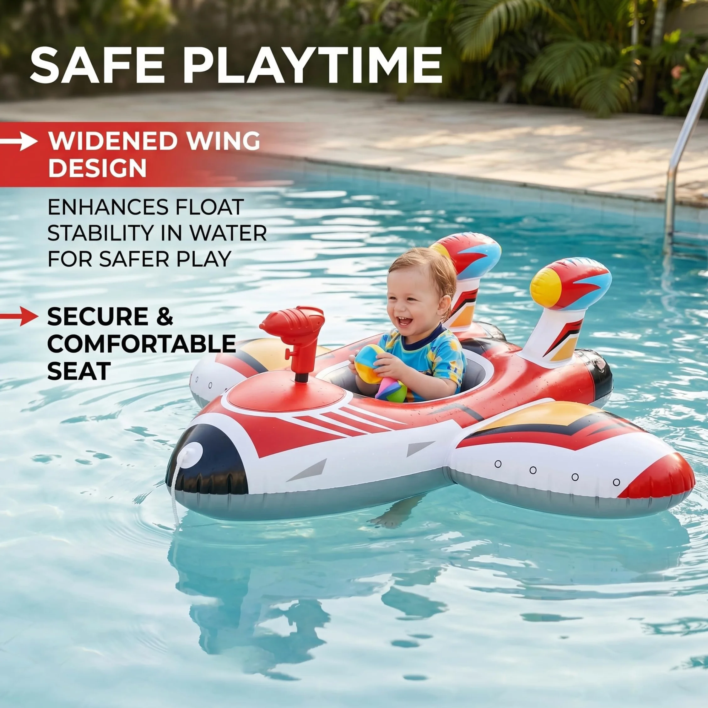 Bouée pour Enfants avec Pistolet à Eau, Jouet Gonflable Voiture Piscine 1-6 Ans, Rouge