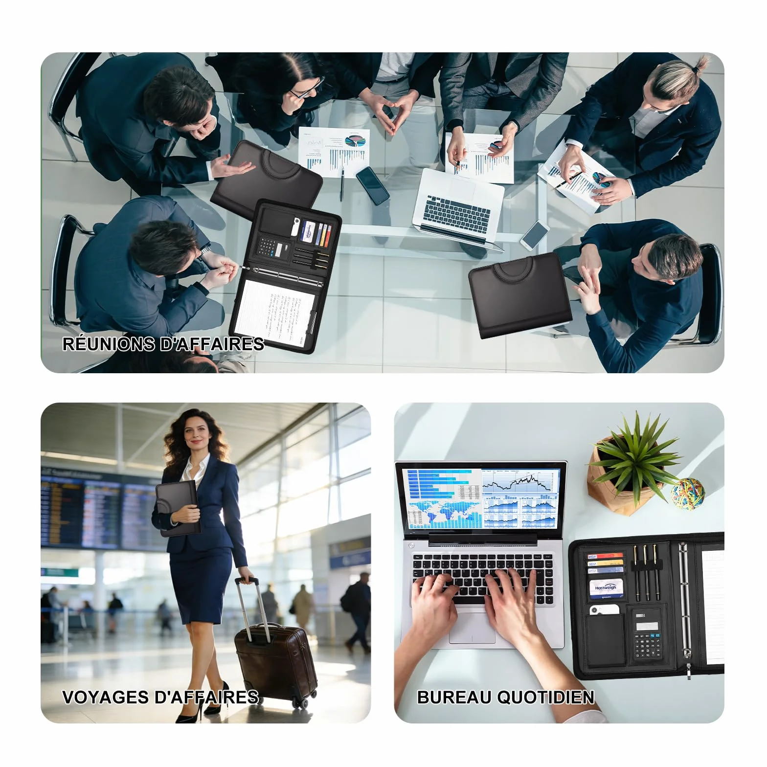 Leathario Porte Documents A4 Portfolio avec Stylo et 5 Intercalaires 10 Pochettes Padfolio Poignée Magnétique