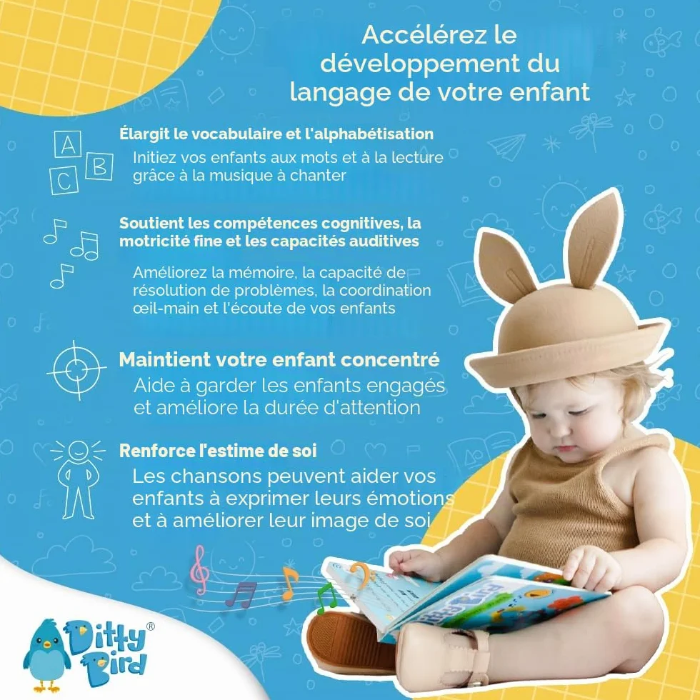 Ditty Bird Livres Parlants 100 Lieux 100 Mots Livres Cartonnés interactifs pour bébés 1-3 Ans