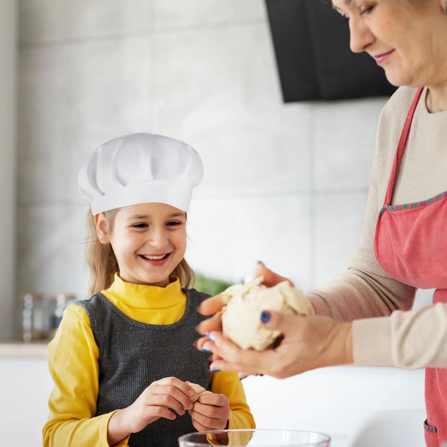 Lot de 2 toques de chef enfants en coton blanc réglables accessoires cuisine