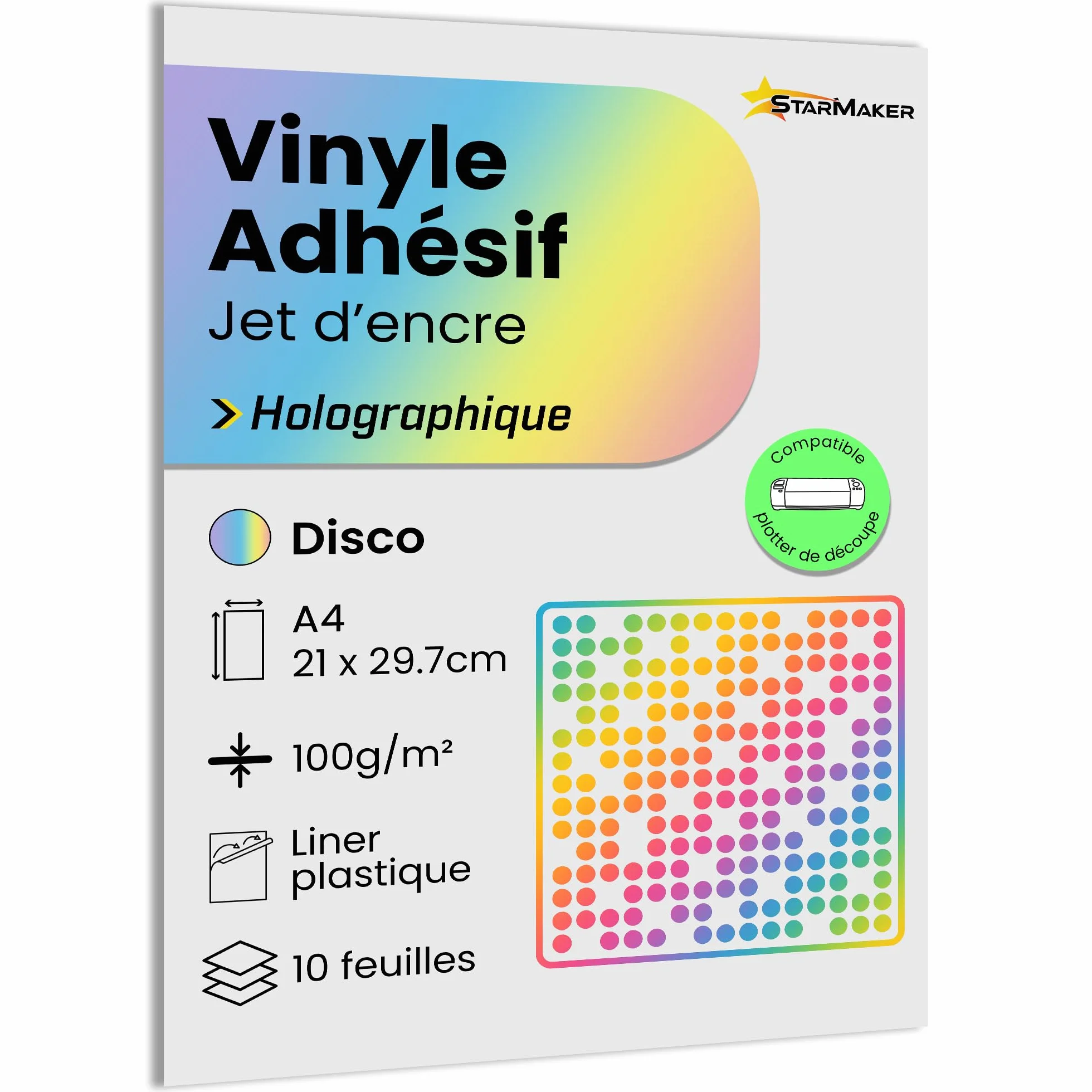 Papier adhésif vinyle holographique A4 10 feuilles, autocollant étanche pour imprimante jet d'encre et plotter