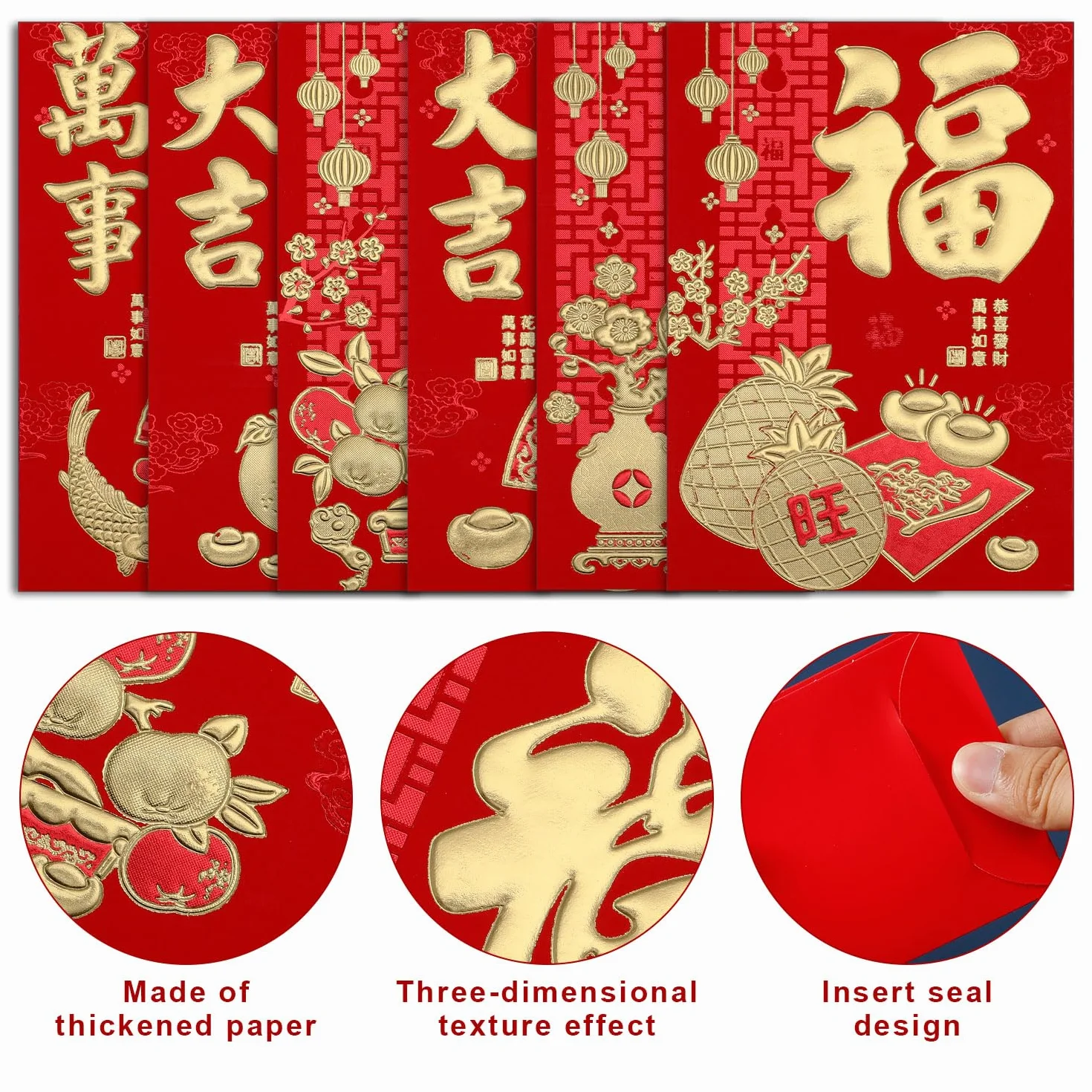 Hong Bao Enveloppes Rouges Nouvel An Chinois 11,5x8cm 36pcs Monnaie Cuivre 50pcs Feng Shui