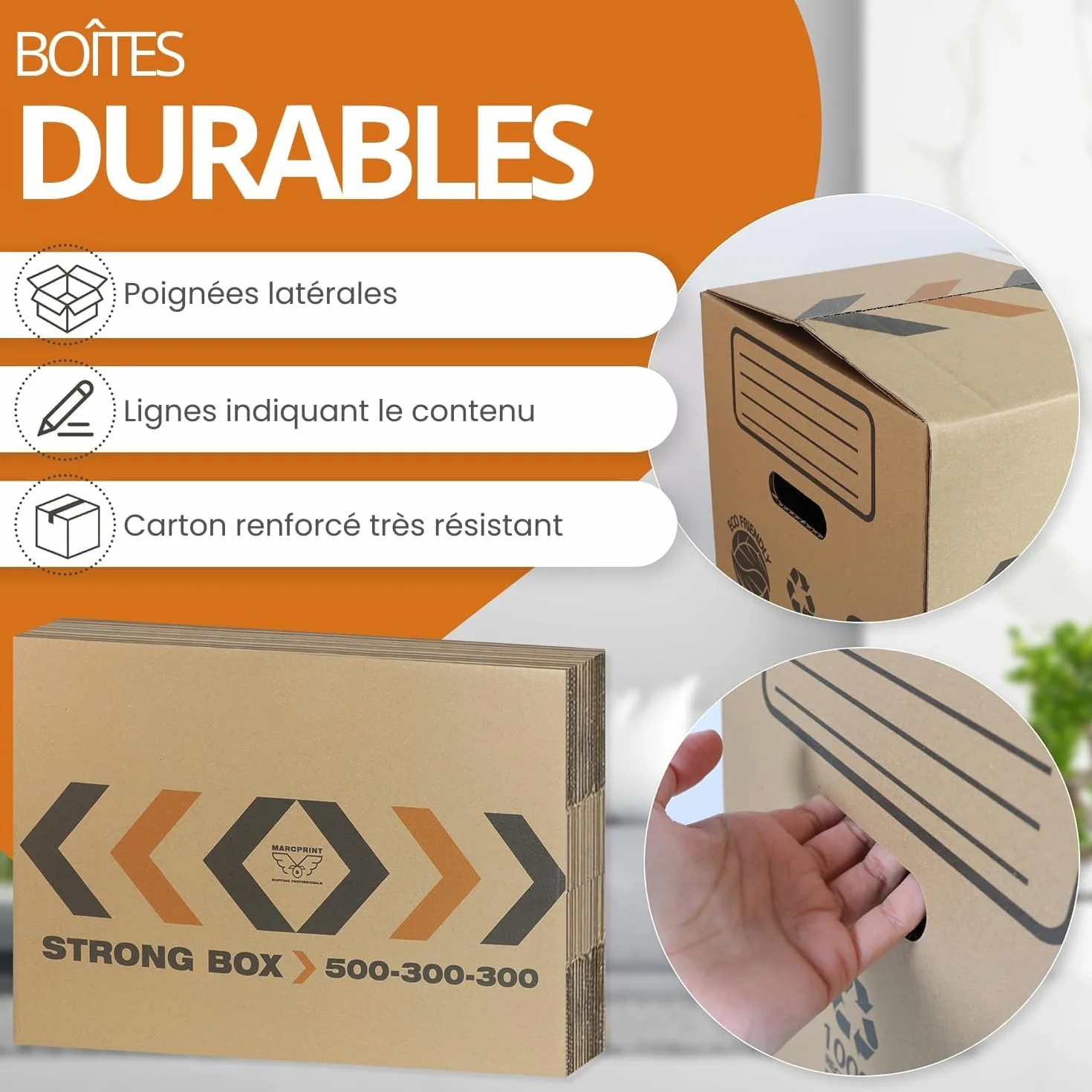 Carton Déménagement 50x30x30 cm Lot de 20 Boîtes Réutilisables Renforcés avec Filet de Protection