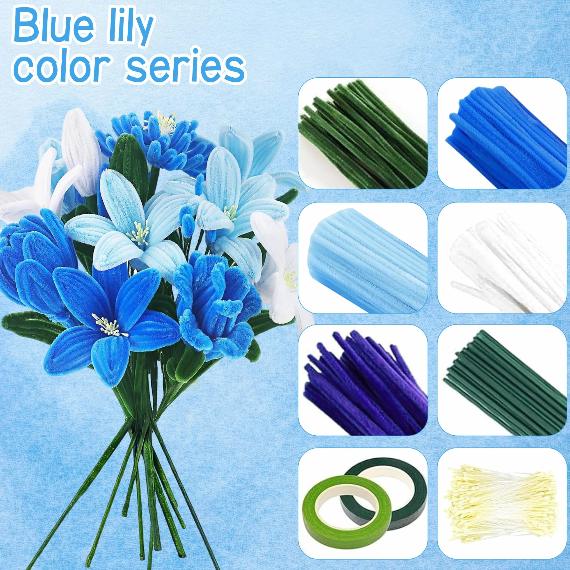 Kit Complet Fleurs en Fils Chenille 850 Cure-Pipes 15 Couleurs avec Étamines Artificiel pour Décoration DIY