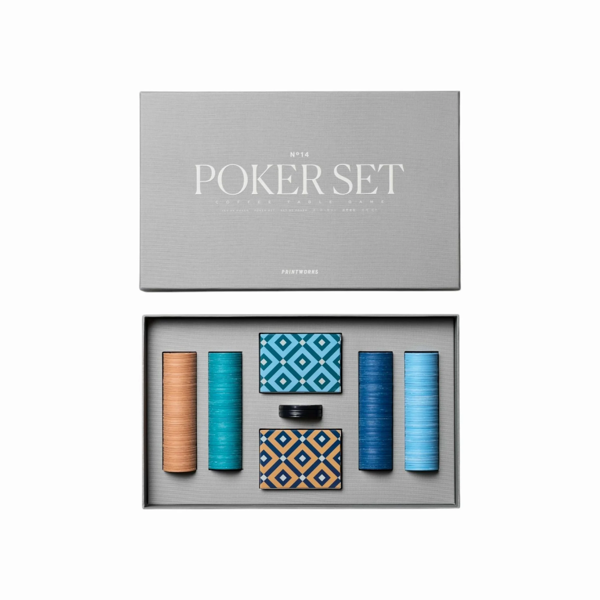 PrintWorks Ensemble de Poker Classique – Comprend des jetons, des Cartes à Jouer, Un étui de Rangement et des Instructions multilingues, Un Jeu de Table élégant pour Adultes et décoration d'intérieur