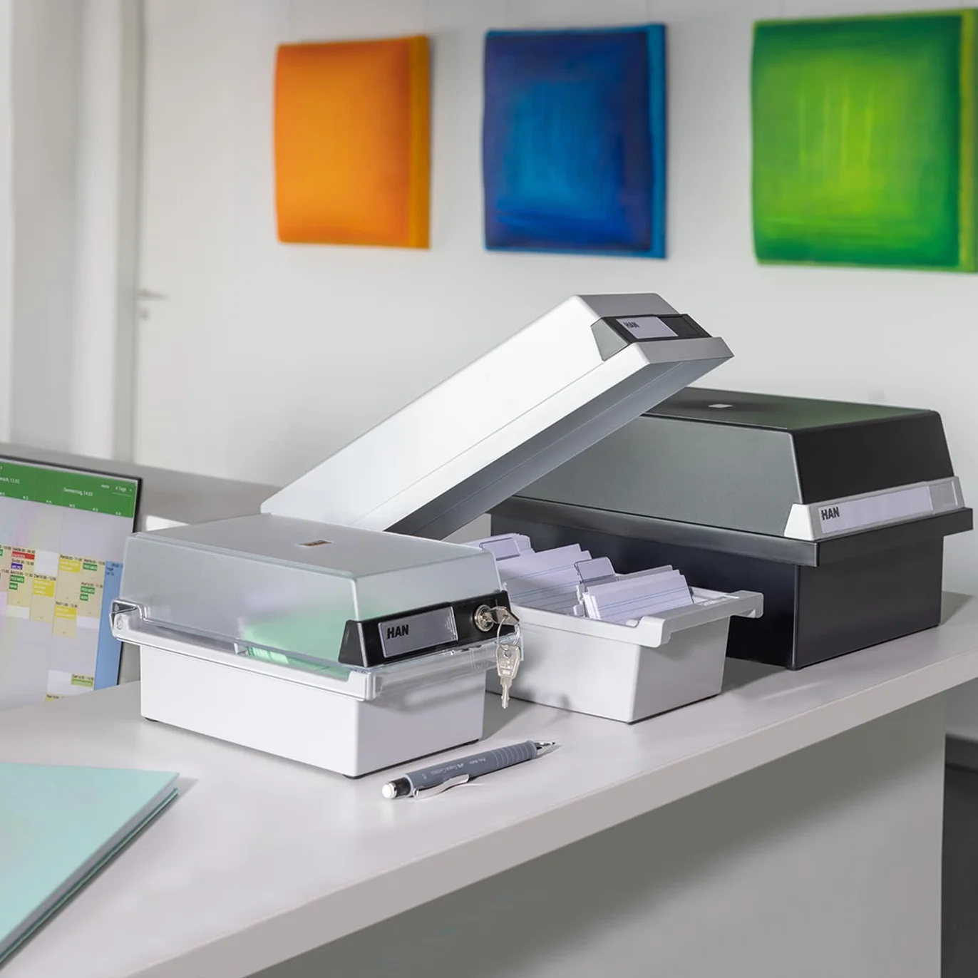 HAN 966-S-631 Boîte à fiches Collection spéciale A6 horiz pour 800 fiches avec serrure gris clair translucide