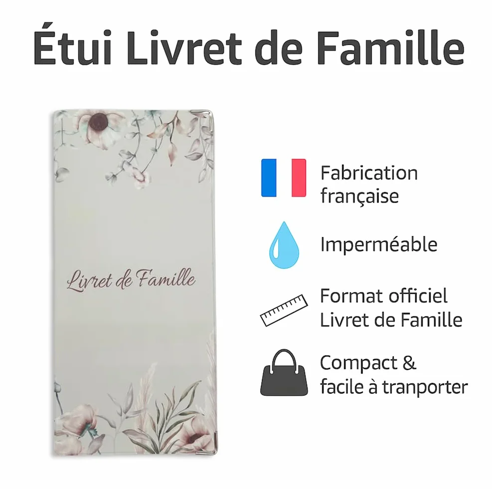 Nemau Étui Livret de Famille Protège-Livret Officiel Housse Gomme Expansée Format Mairie Fabriqué France Souple Imperméable Élégant Modèle Fleurs Bohèmes