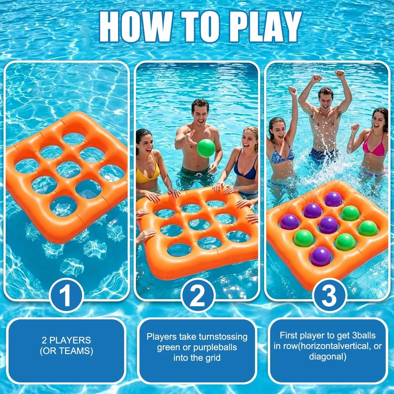 Hainue Tic-Tac-Toe Gonflable pour Piscine Jeu de Morpion avec 10 Balles et Pompe Manuelle