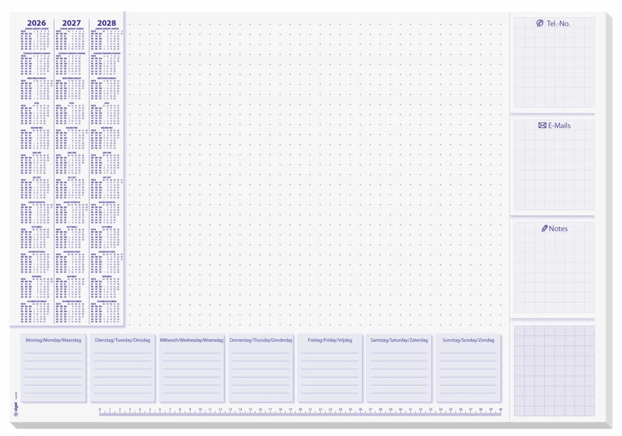 SIGEL H6355 Sous-mains en papier A2 lilas et blanc 30 feuilles calendriers 3 ans semainier